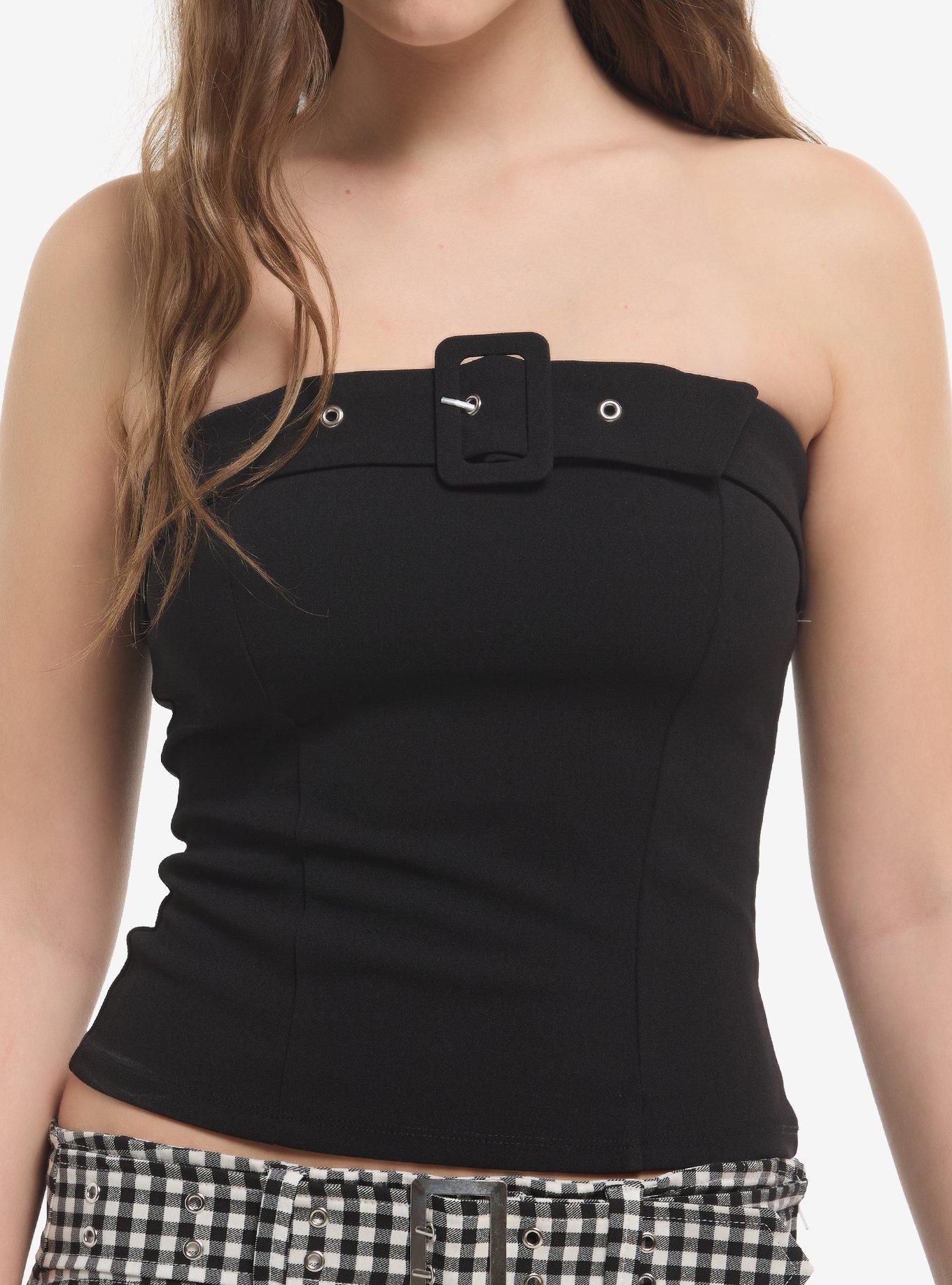Black Grommet Buckle Girls Tube Top, , hi-res