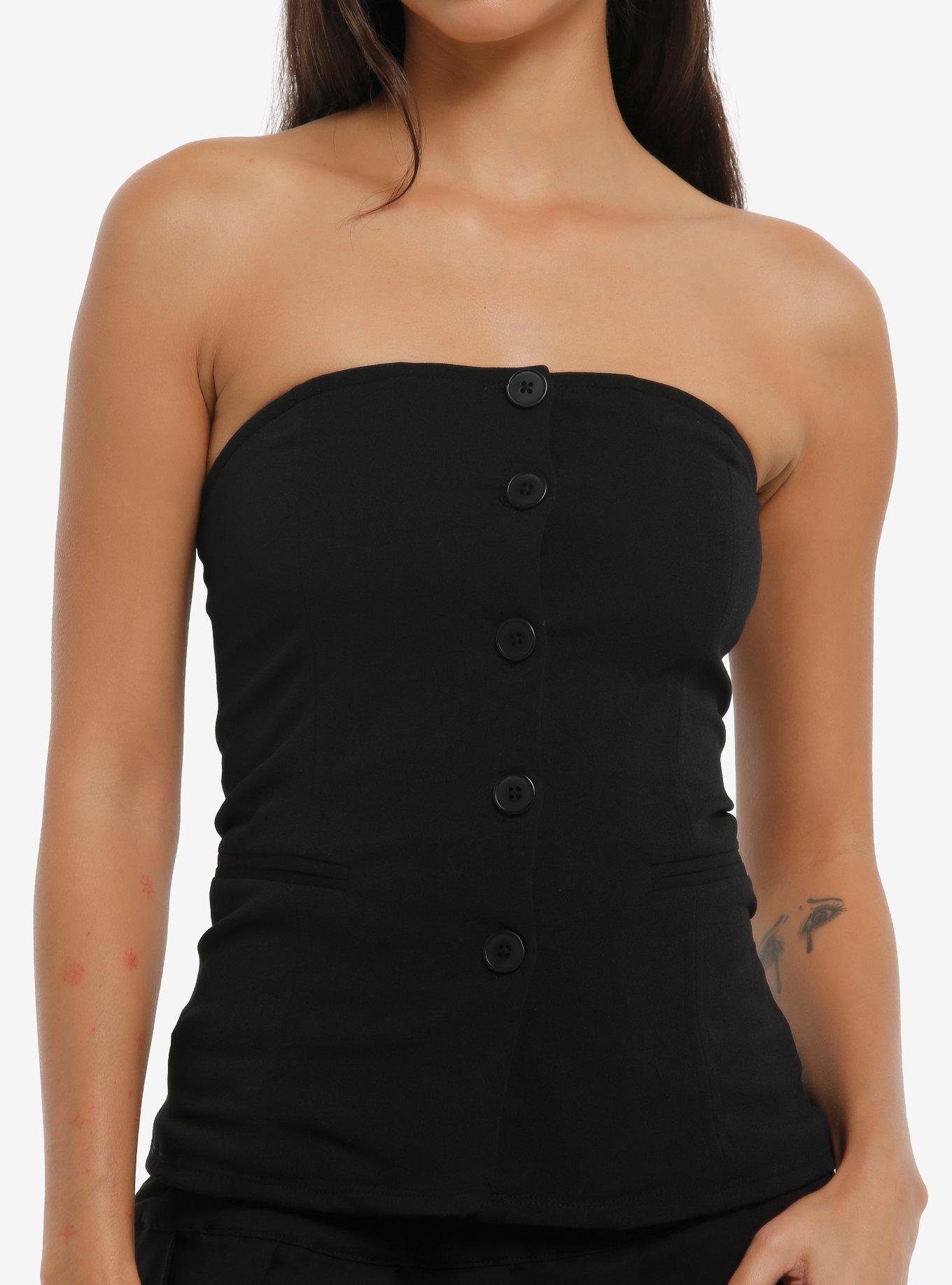 Black Button-Up Girls Tube Top, , hi-res