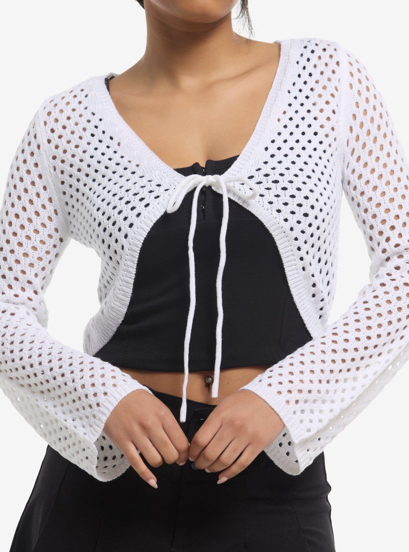 White Knit Girls Shrug, , hi-res