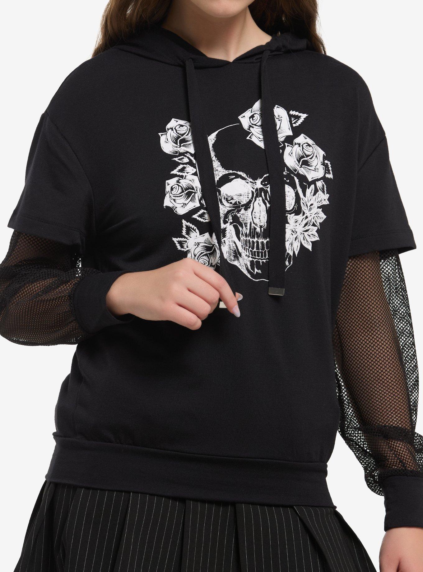 Skull Roses Mesh Girls Long-Sleeve Twofer, , hi-res