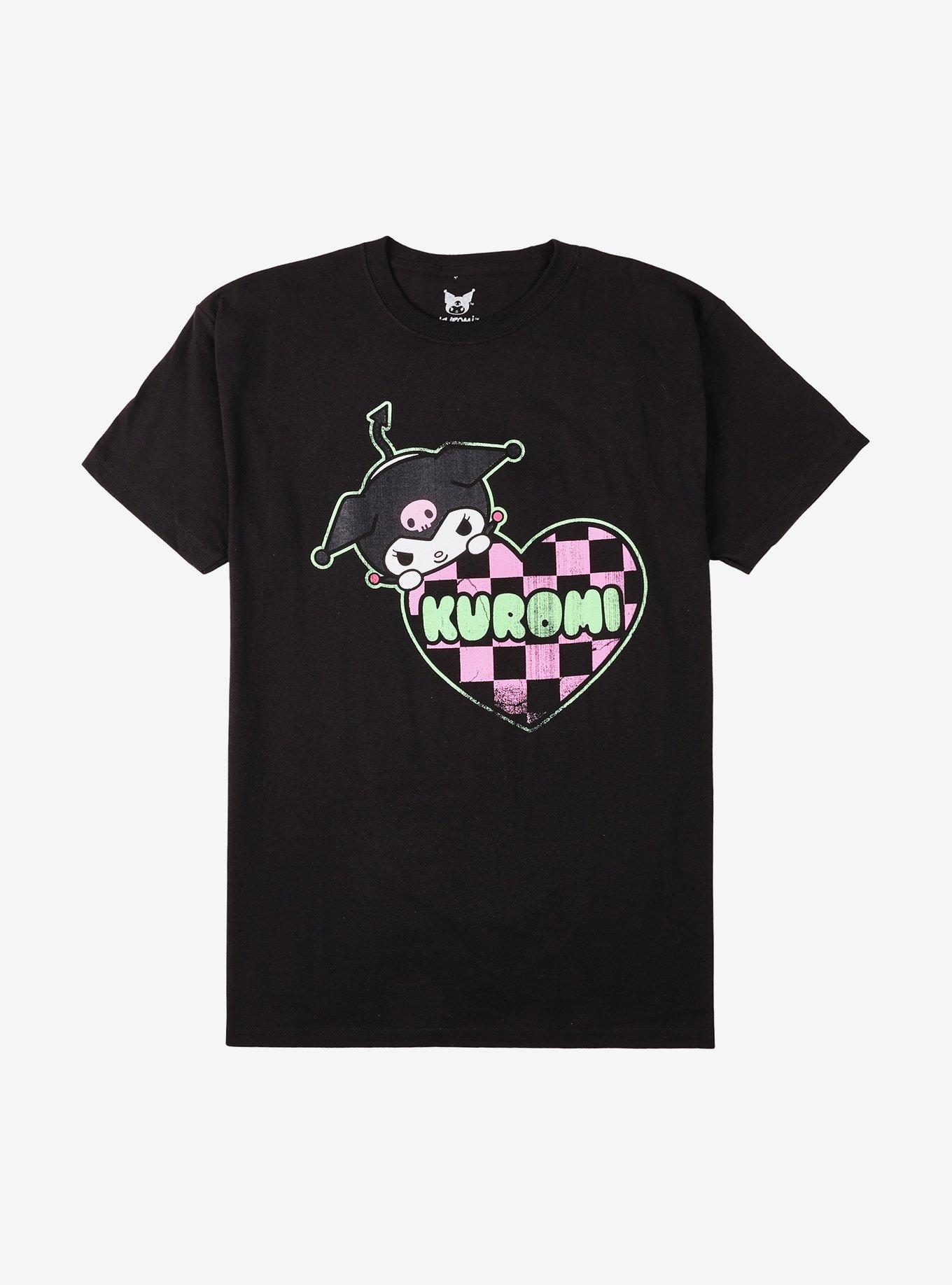 Kuromi Pink & Black Checkered Heart T-Shirt, , hi-res