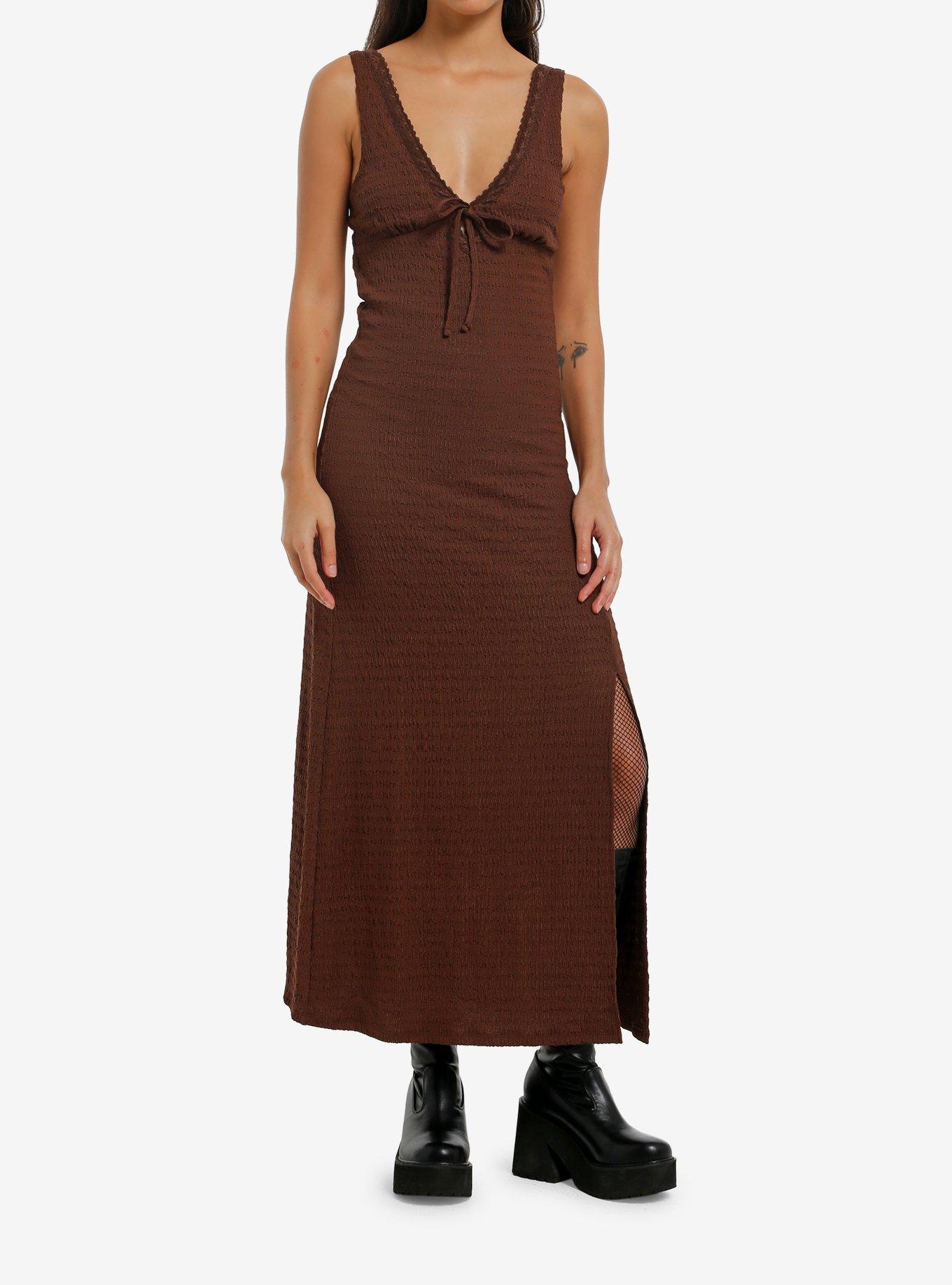 Brown Slit Midaxi Dress, , hi-res