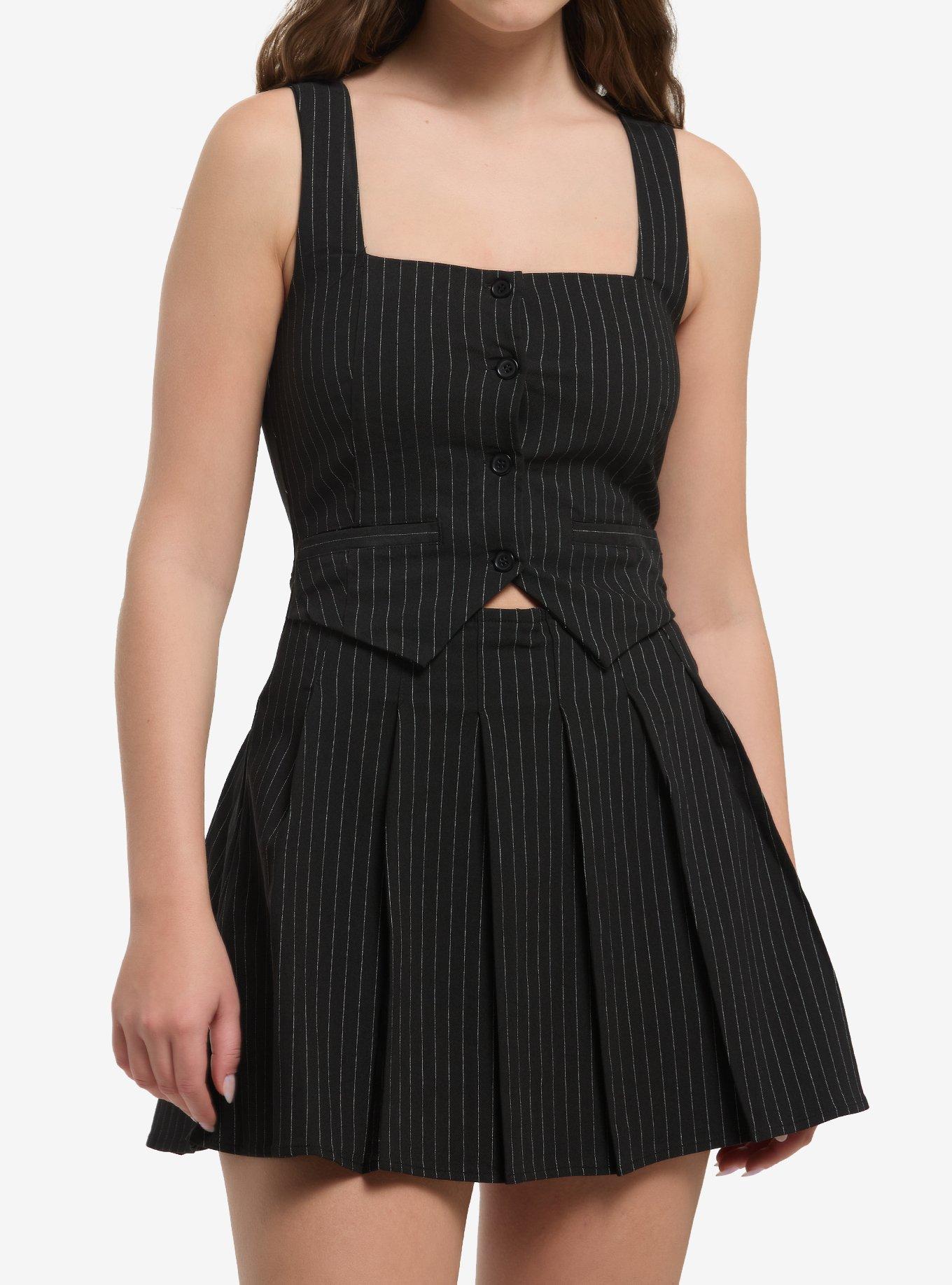Black & White Pinstripe Vest Dress, , hi-res