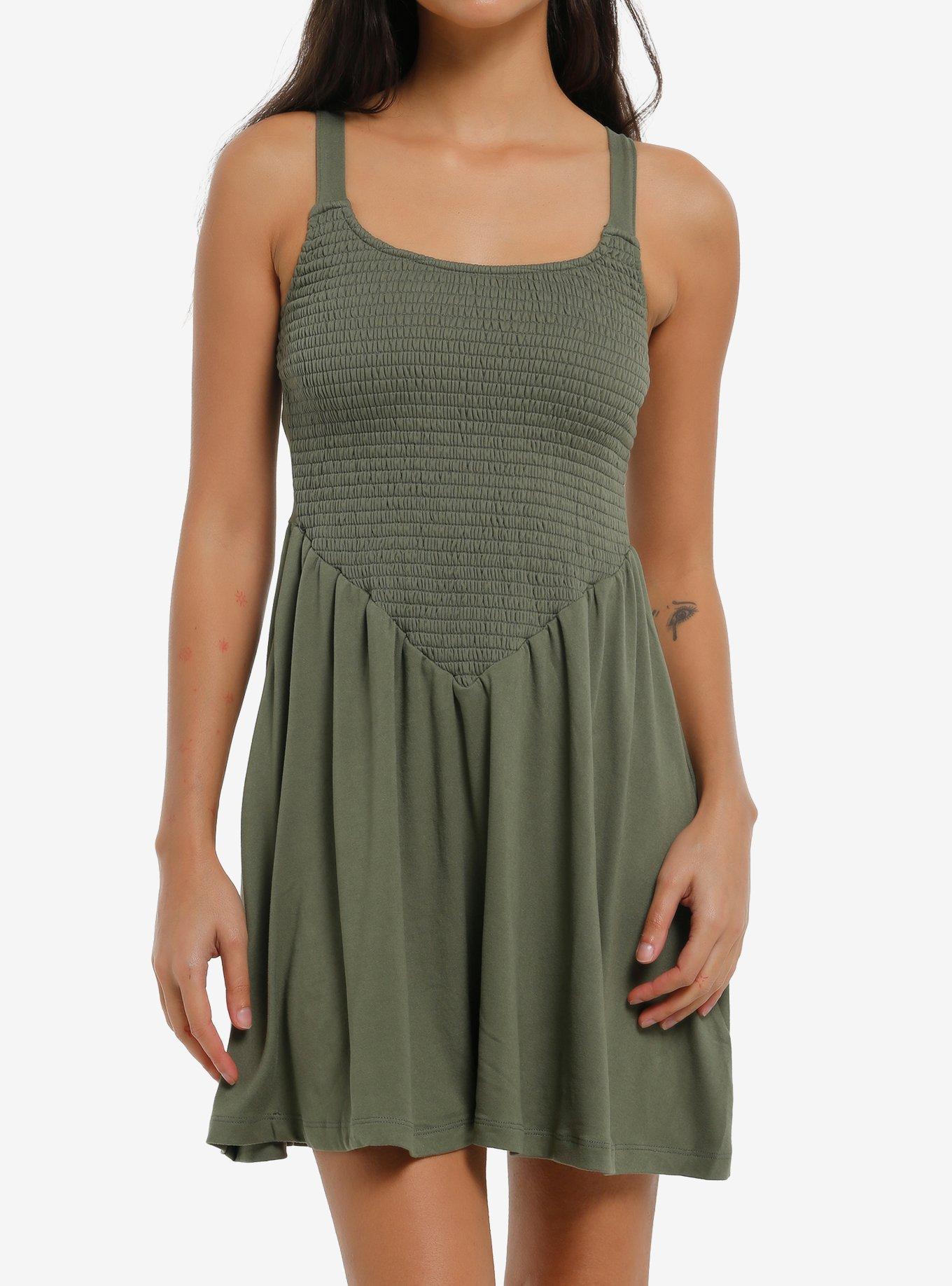 Olive Smock Mini Tank Dress, , hi-res