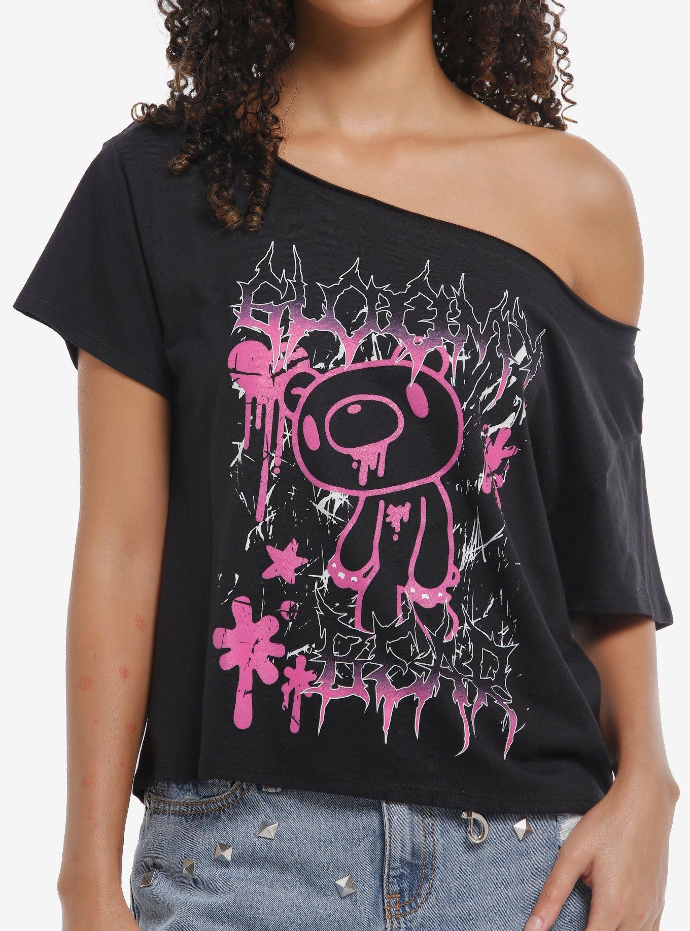 Gloomy Bear Pink Metal Girls Off-The-Shoulder T-Shirt, , hi-res