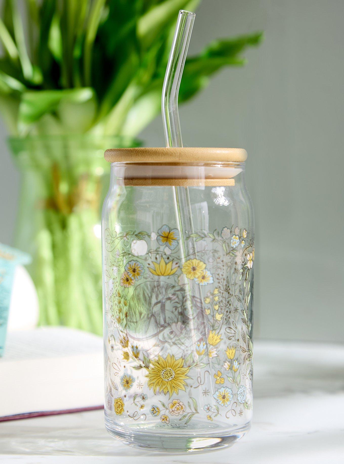 Disney Princess & Horses Floral Glass Cup with Straw - BoxLunch Exclusive