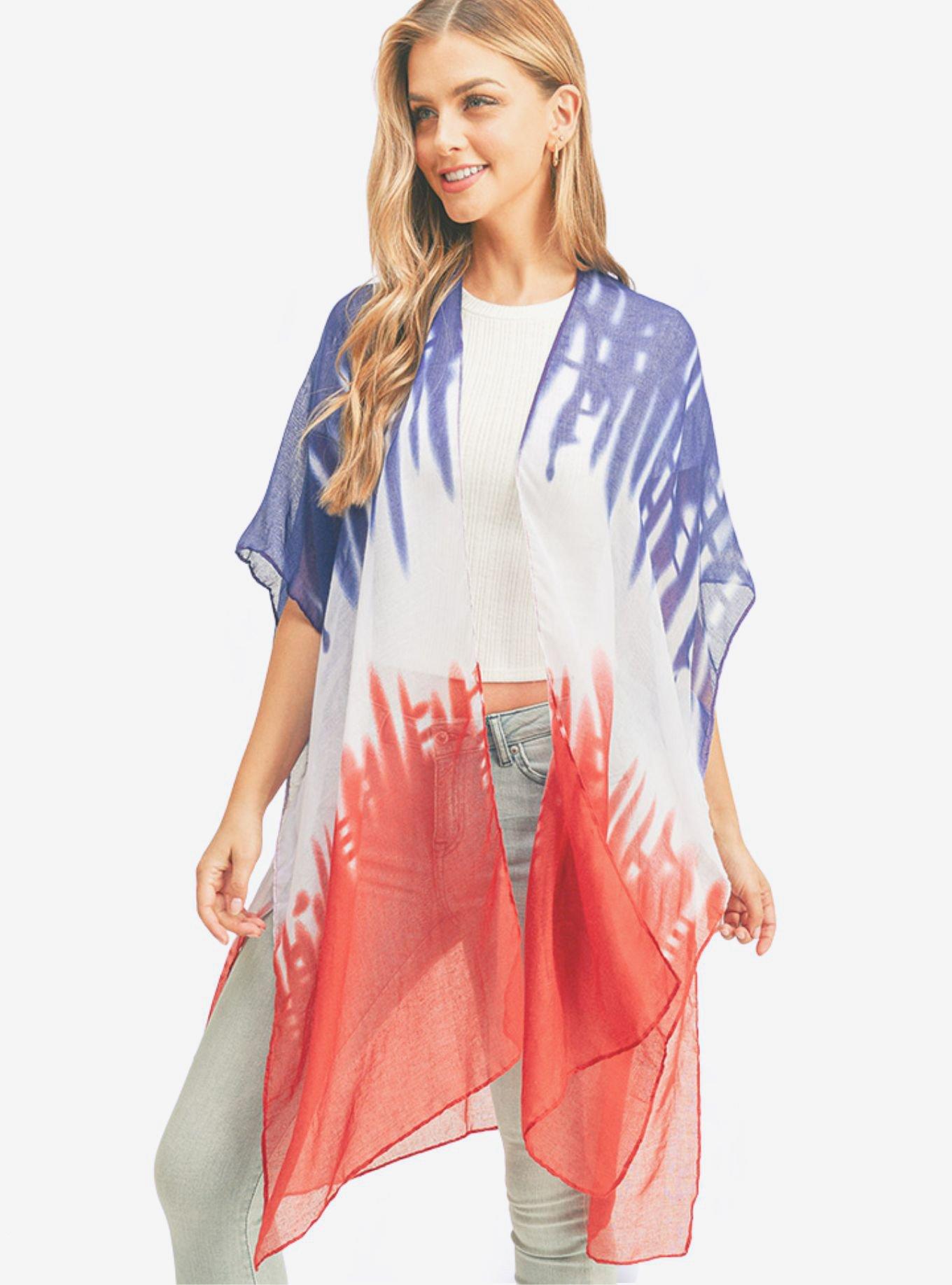 Tie Dye USA American Flag Swim Coverup, , hi-res