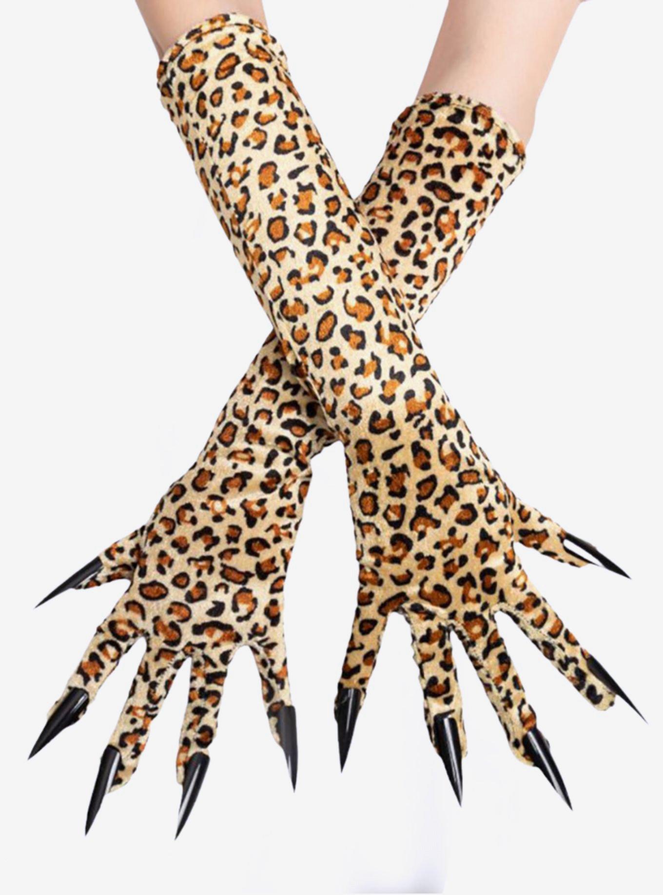 Leopard Pattern Long Nail Claw Gloves, , hi-res