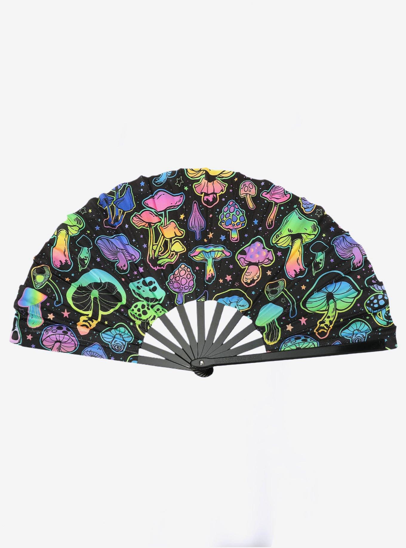 UV Glow Fluorescent Mushroom Pattern Hand Fan, , hi-res
