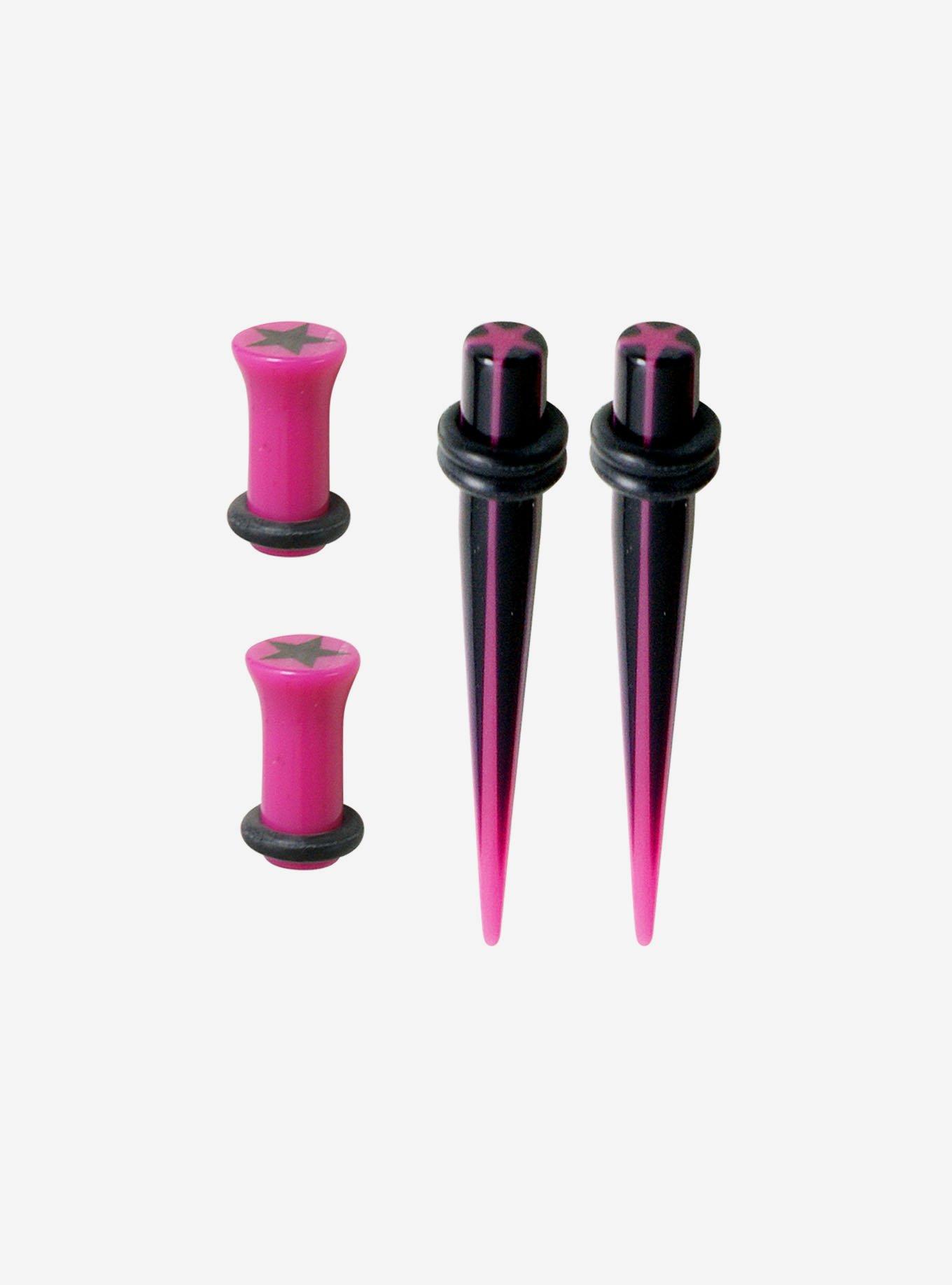 Acrylic Black & Pink Star Taper & Flare Plug 4 Pack, , hi-res