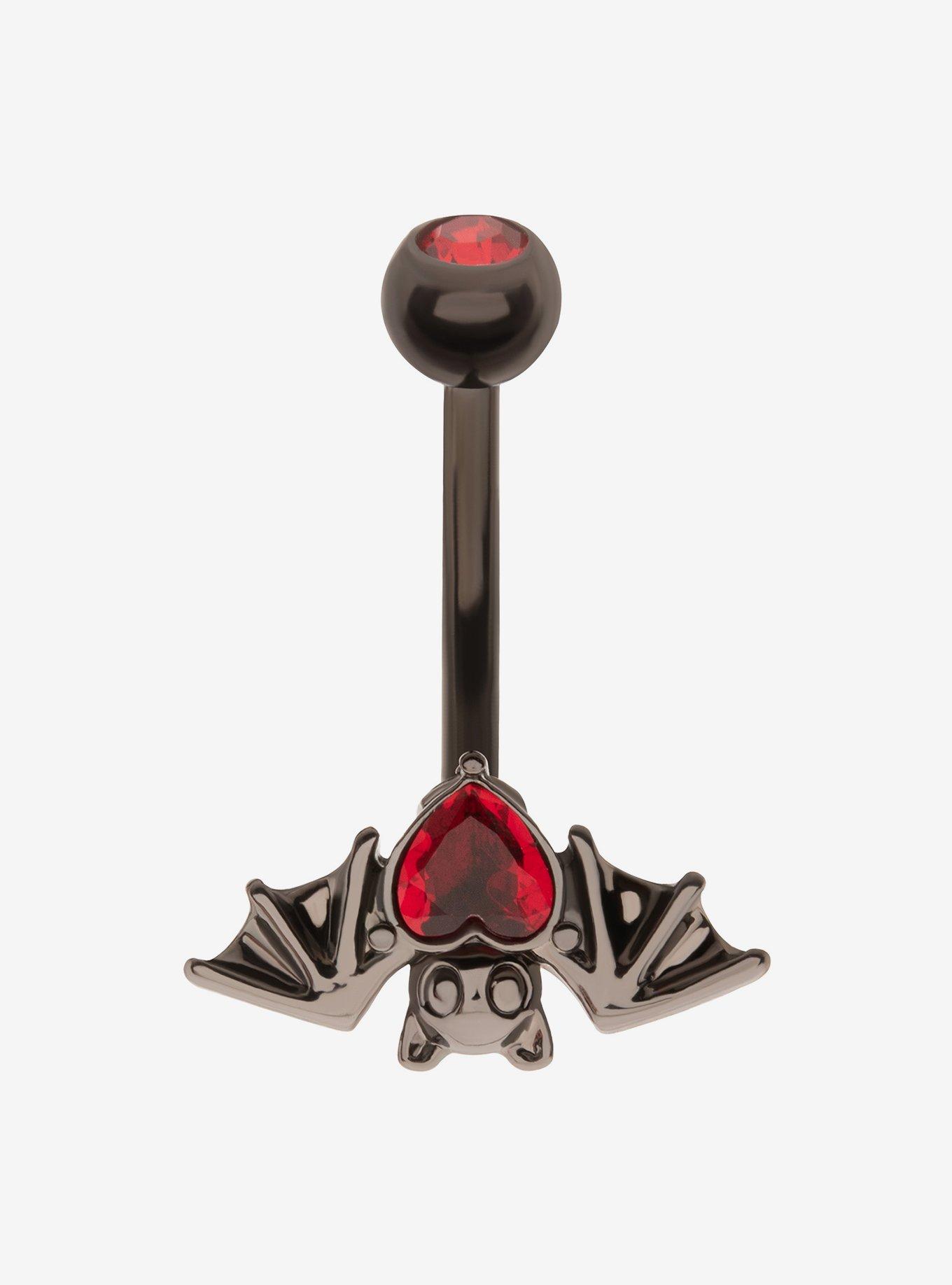 14G Steel Black Upside Down Bat Navel Barbell, , hi-res