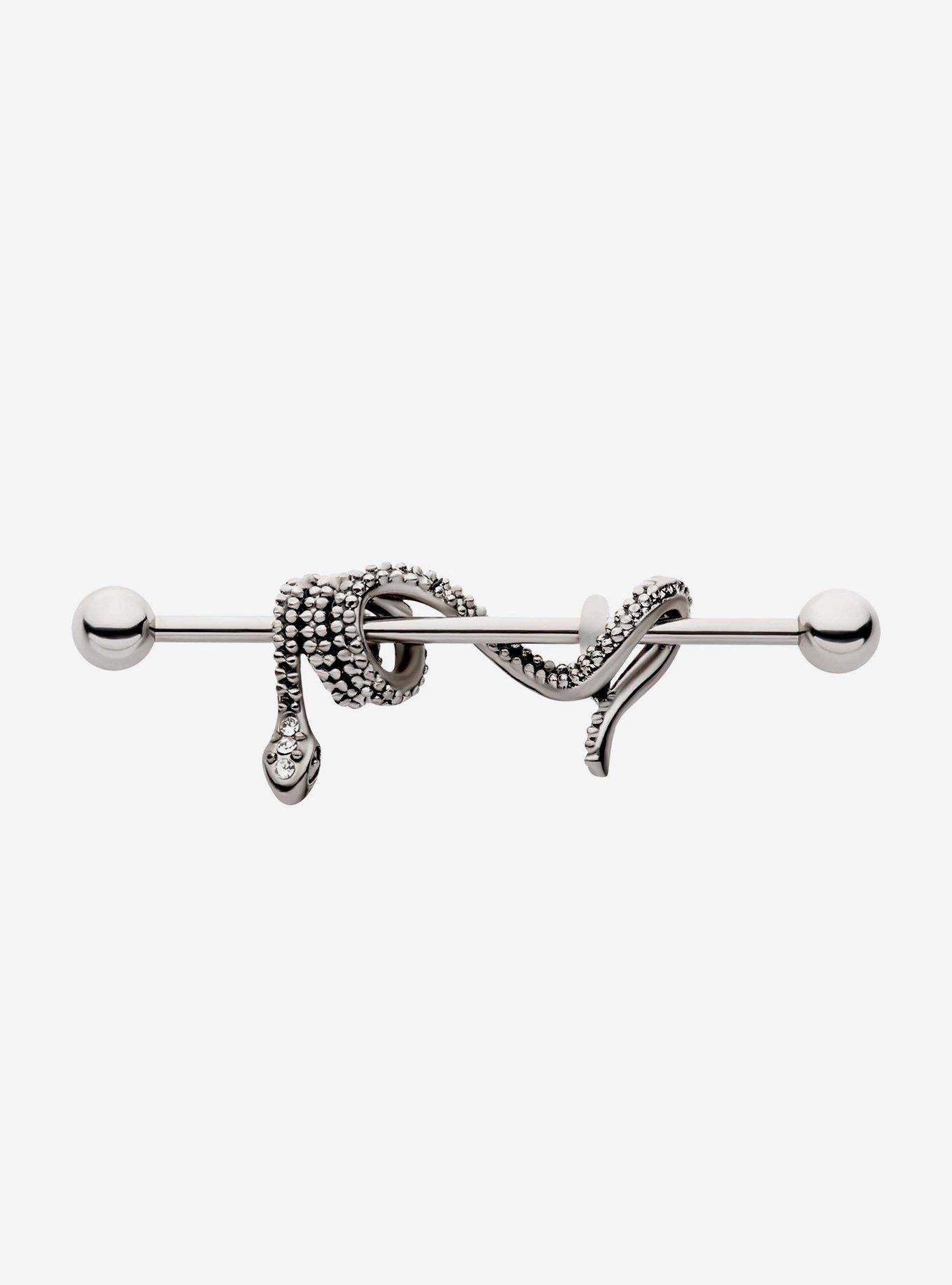 14G Steel Silver Snake Industrial Barbell, , hi-res