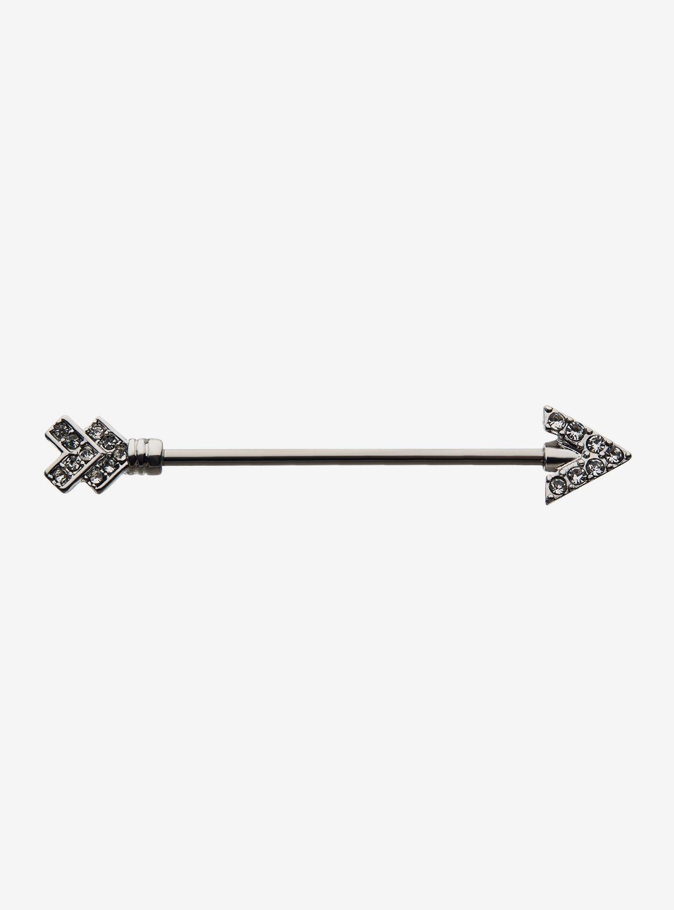14G Steel Silver Arrow CZ Gem Industrial Barbell, , hi-res