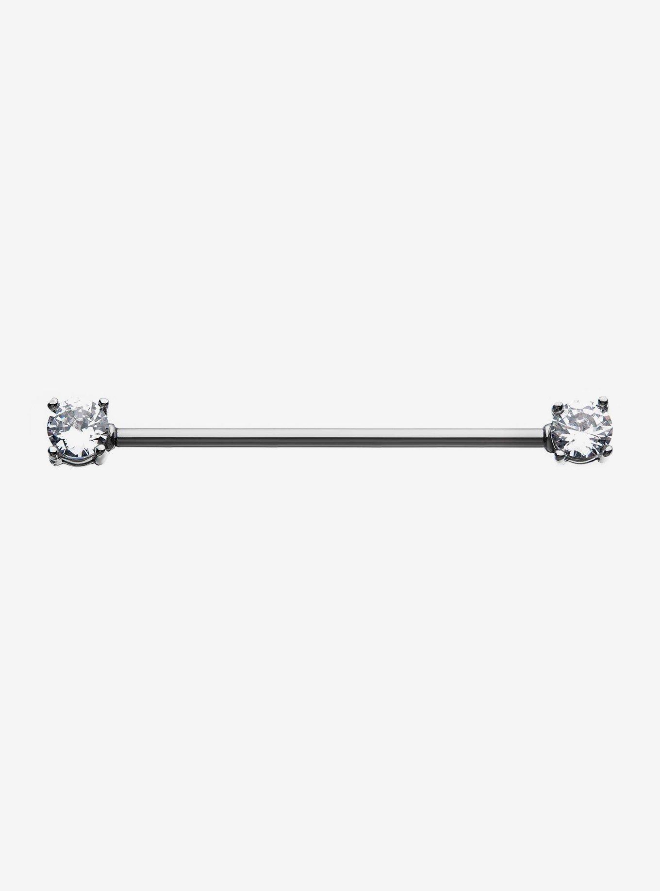 14G Steel Silver CZ Gem Industrial Barbell, , hi-res