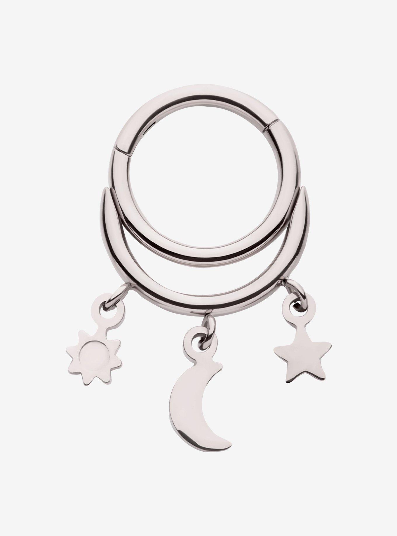 16G Steel Silver Moon & Star Hinged Clicker, , hi-res