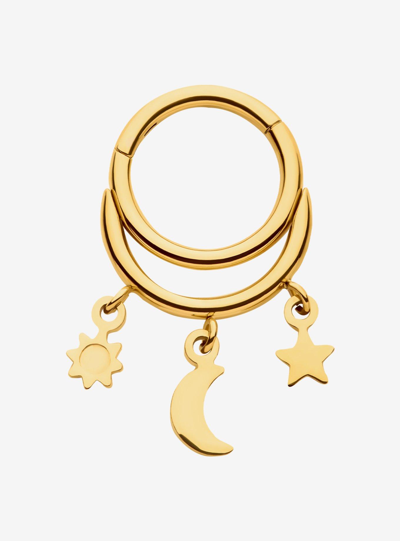 16G Steel Gold Moon & Star Hinged Clicker, , hi-res