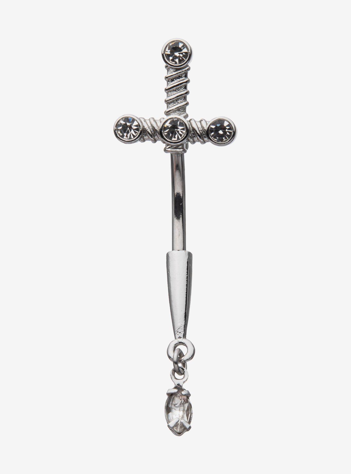 14G Steel Silver Dagger Navel Barbell, , hi-res