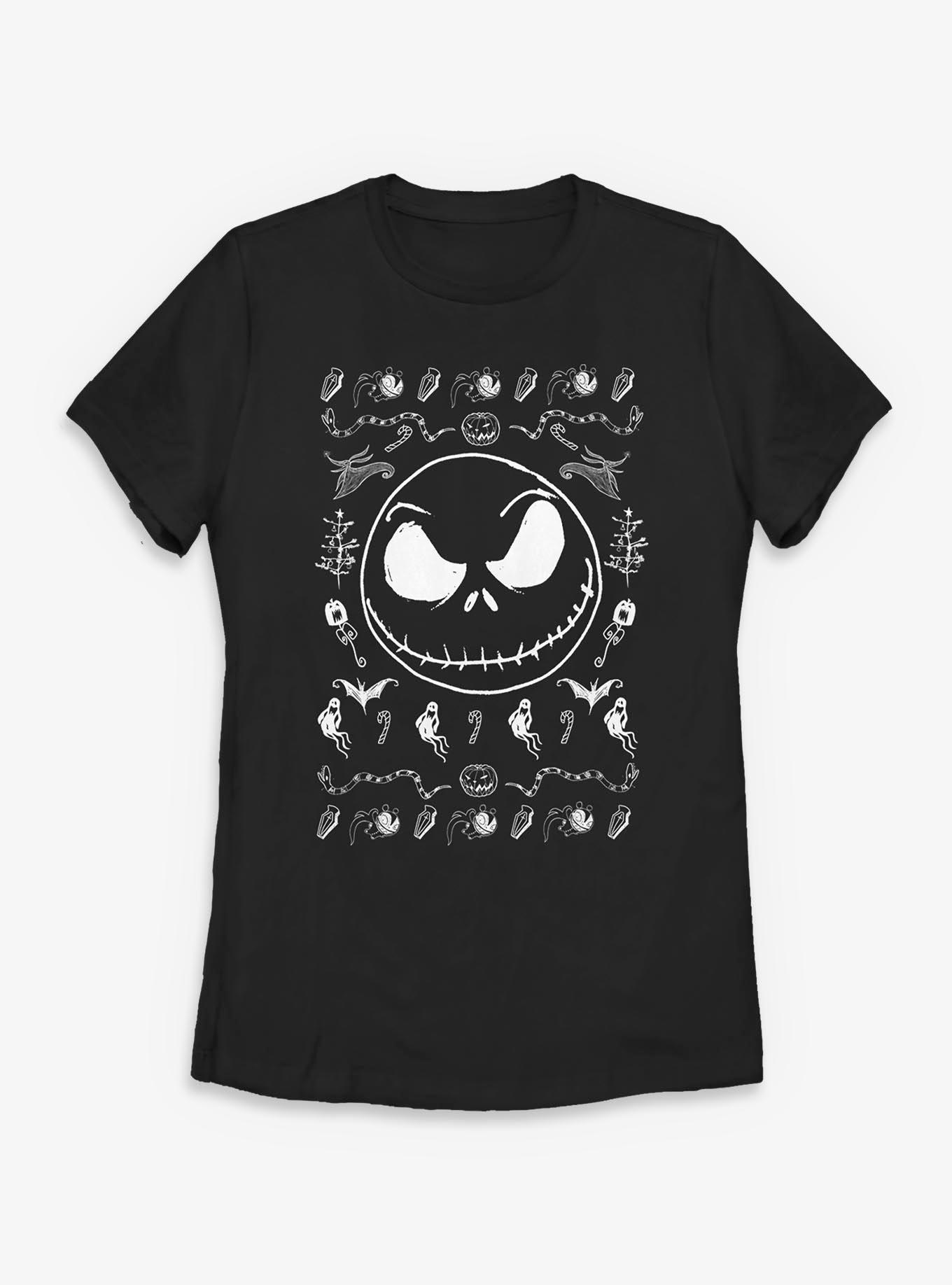 Disney The Nightmare Before Christmas Ugly Christmas Pattern Jack Spooky Womens T-Shirt, , hi-res