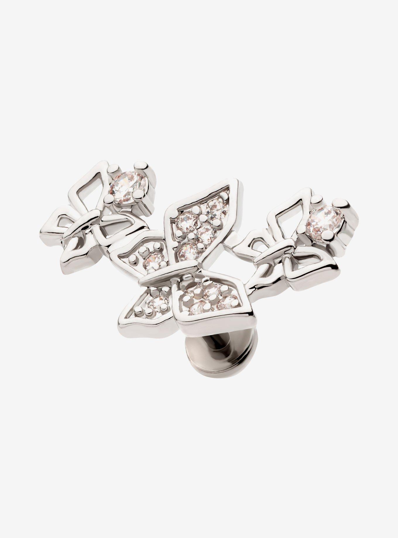 18G Steel Silver Butterfly Trio Labret Stud, , hi-res