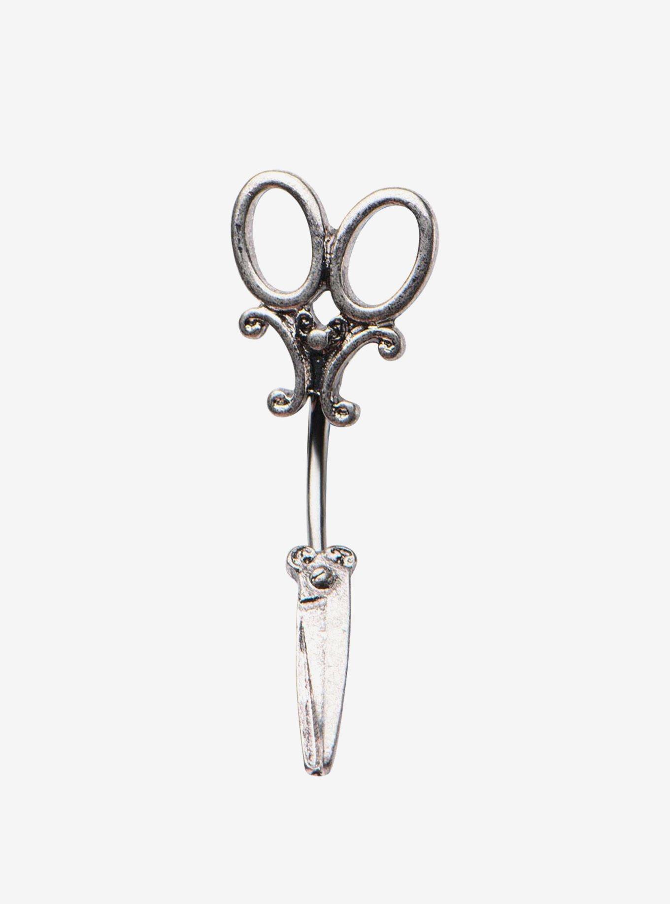14G Steel Silver Scissors Navel Barbell, , hi-res