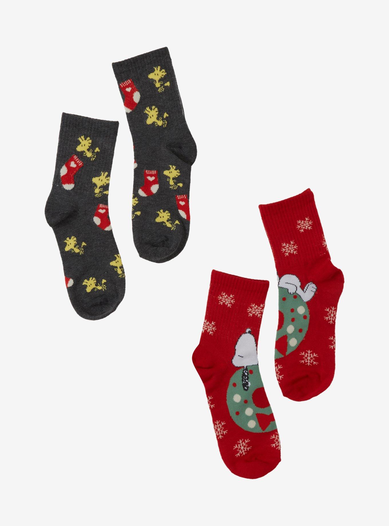Peanuts Snoopy Woodstock Stocking Wreath Crew Socks 2 Pair, , hi-res