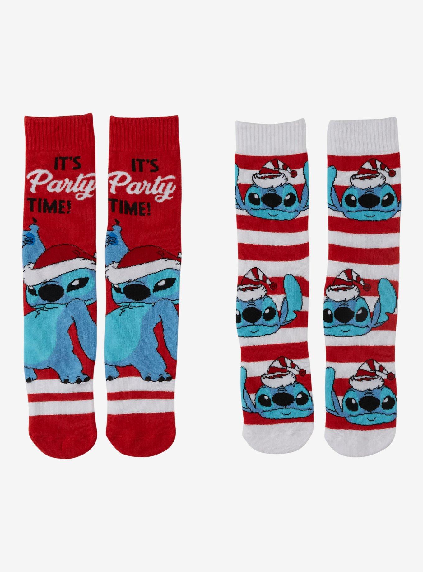 Disney Stitch Santa Stripe Crew Socks 2 Pair, , hi-res