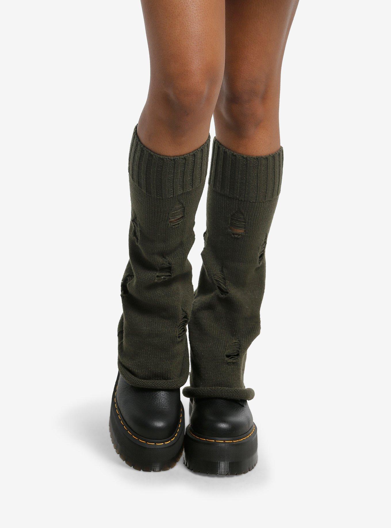 Army Green Distressed Leg Warmers, , hi-res