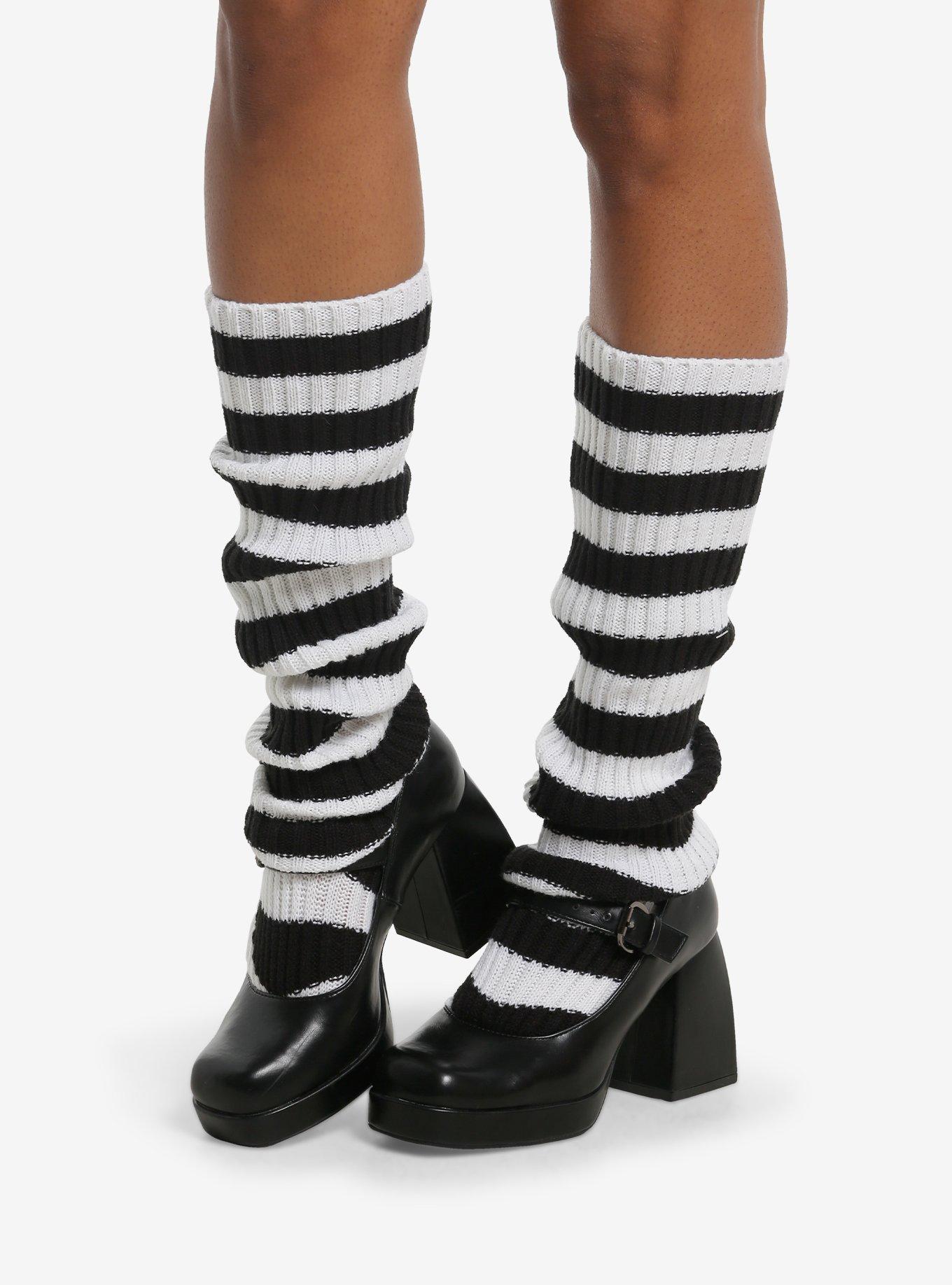 Black & White Stripe Slouchy Socks, , hi-res