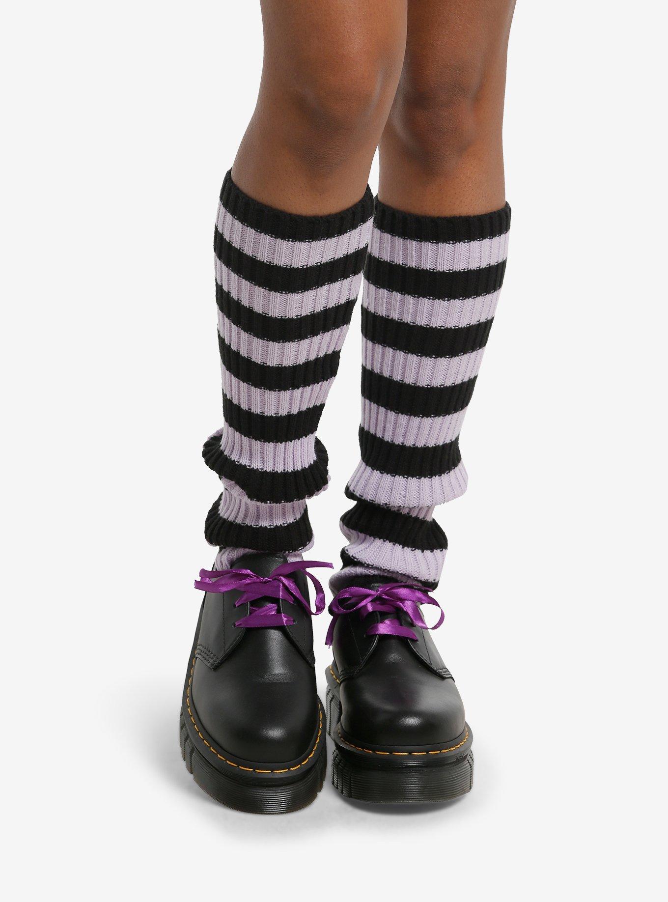Black & Lavender Stripe Slouchy Socks, , hi-res