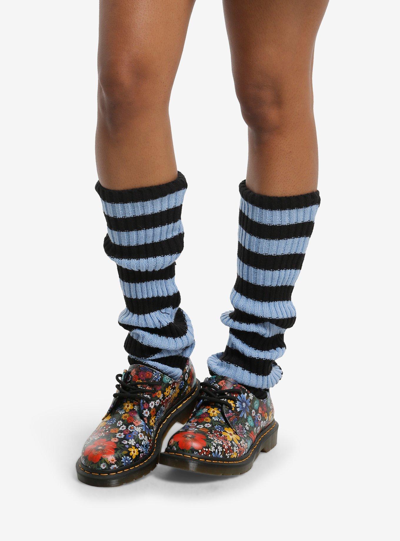 Black & Light Blue Stripe Slouchy Socks, , hi-res