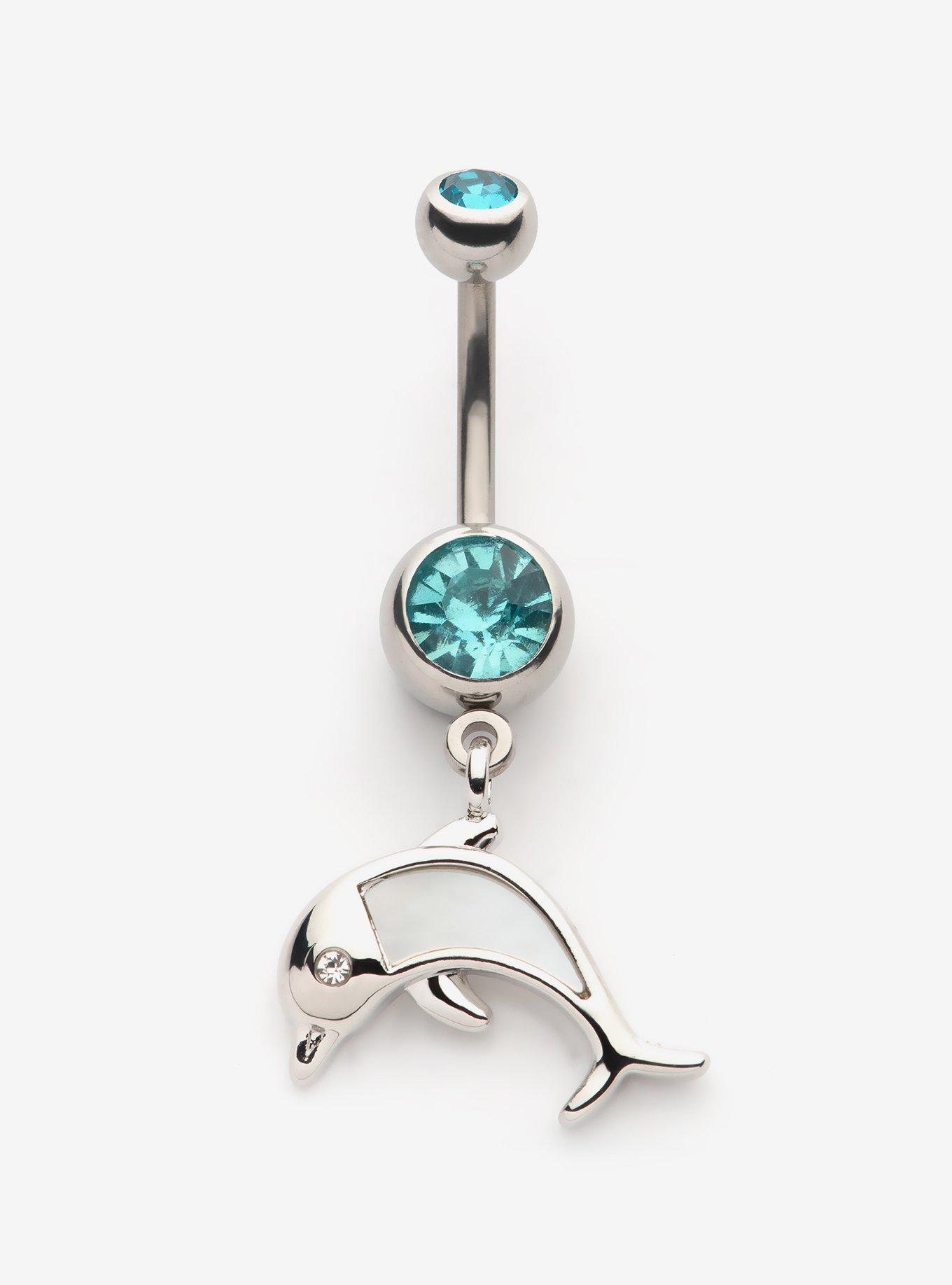 Steel Dolphin Bling Navel Barbell, , hi-res