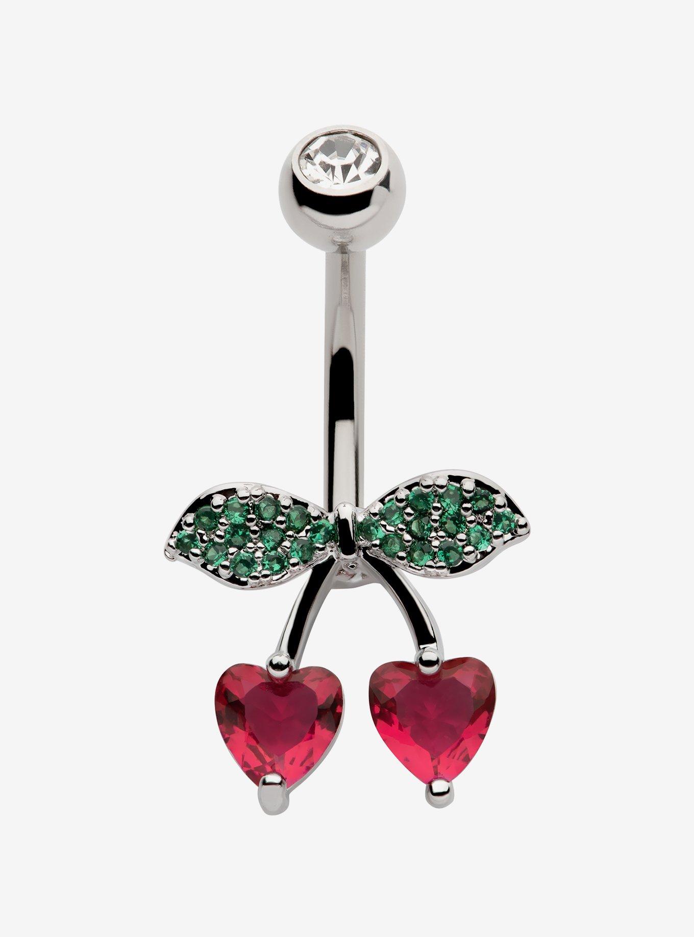 14G Steel Silver Cherry Navel Barbell, , hi-res