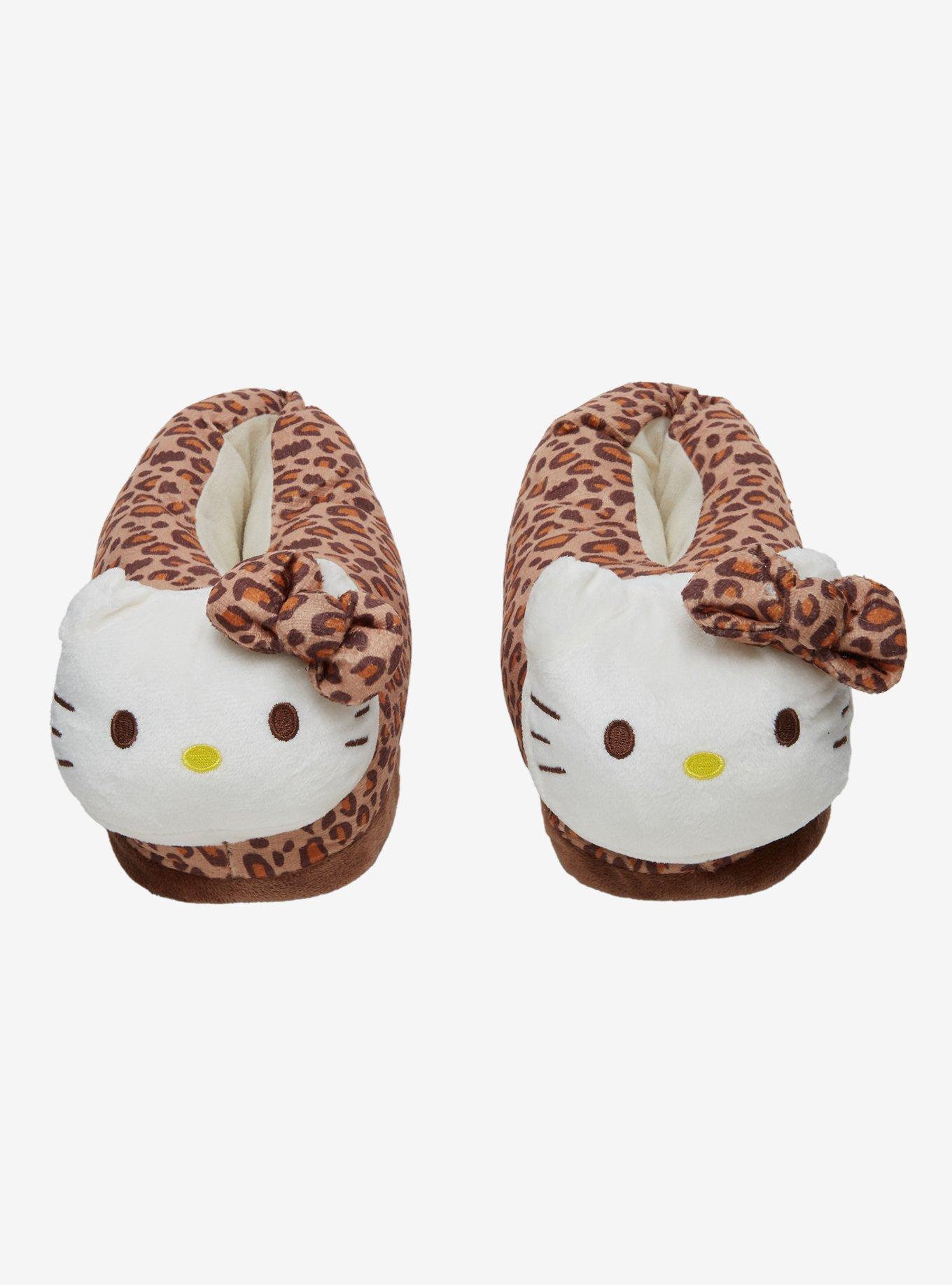 Hello Kitty Leopard Print Plush Slippers