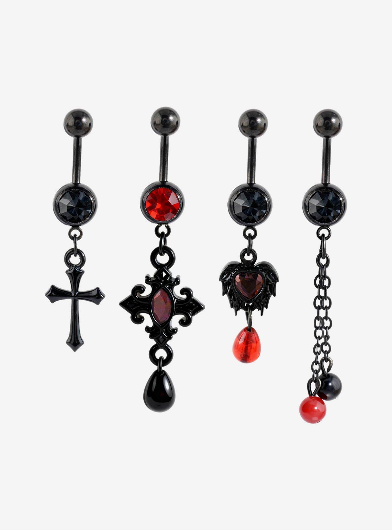 Black Steel Cross & Heart Curved Barbell 4 Pack, , hi-res