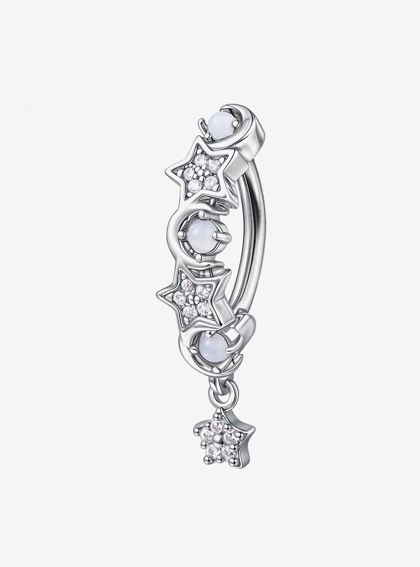 Steel Silver Bling Celestial Navel Hinged Clicker, , hi-res