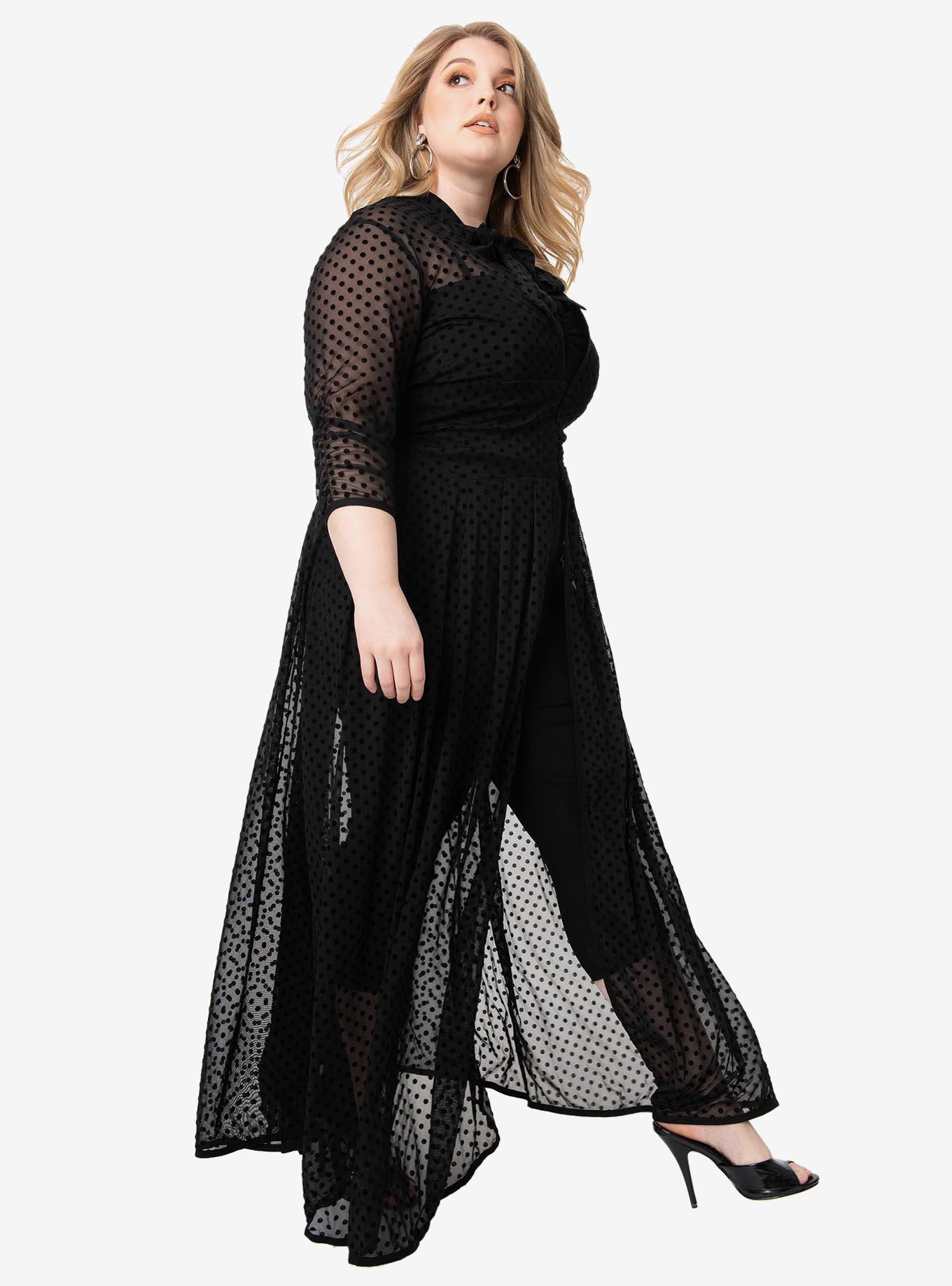 UNIQUEVINTAGE Unique Vintage Plus Size Black Swiss Dot Starlet Duster