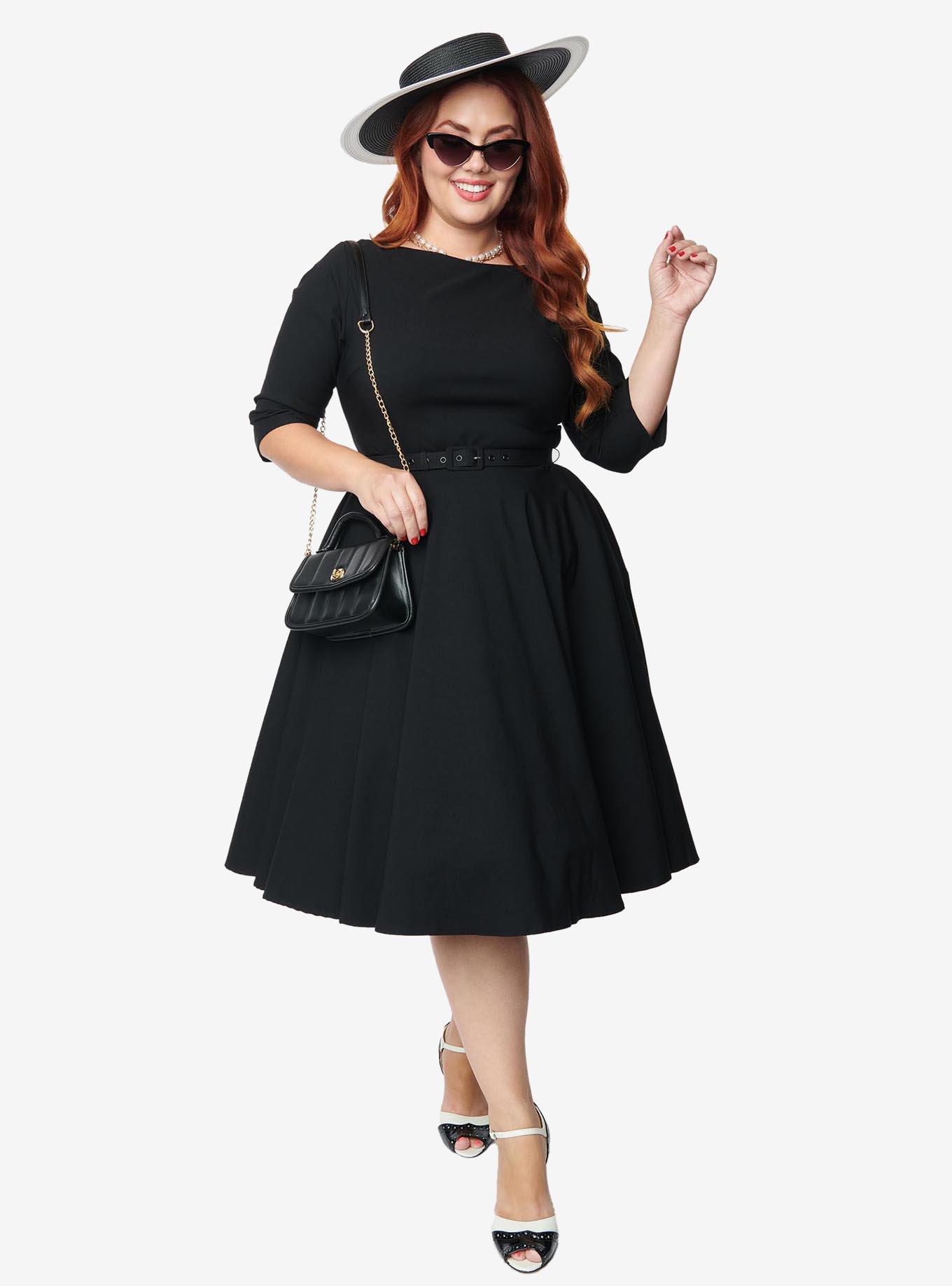 Unique Vintage Plus Size 1950s Black Devon Swing Dress, , hi-res