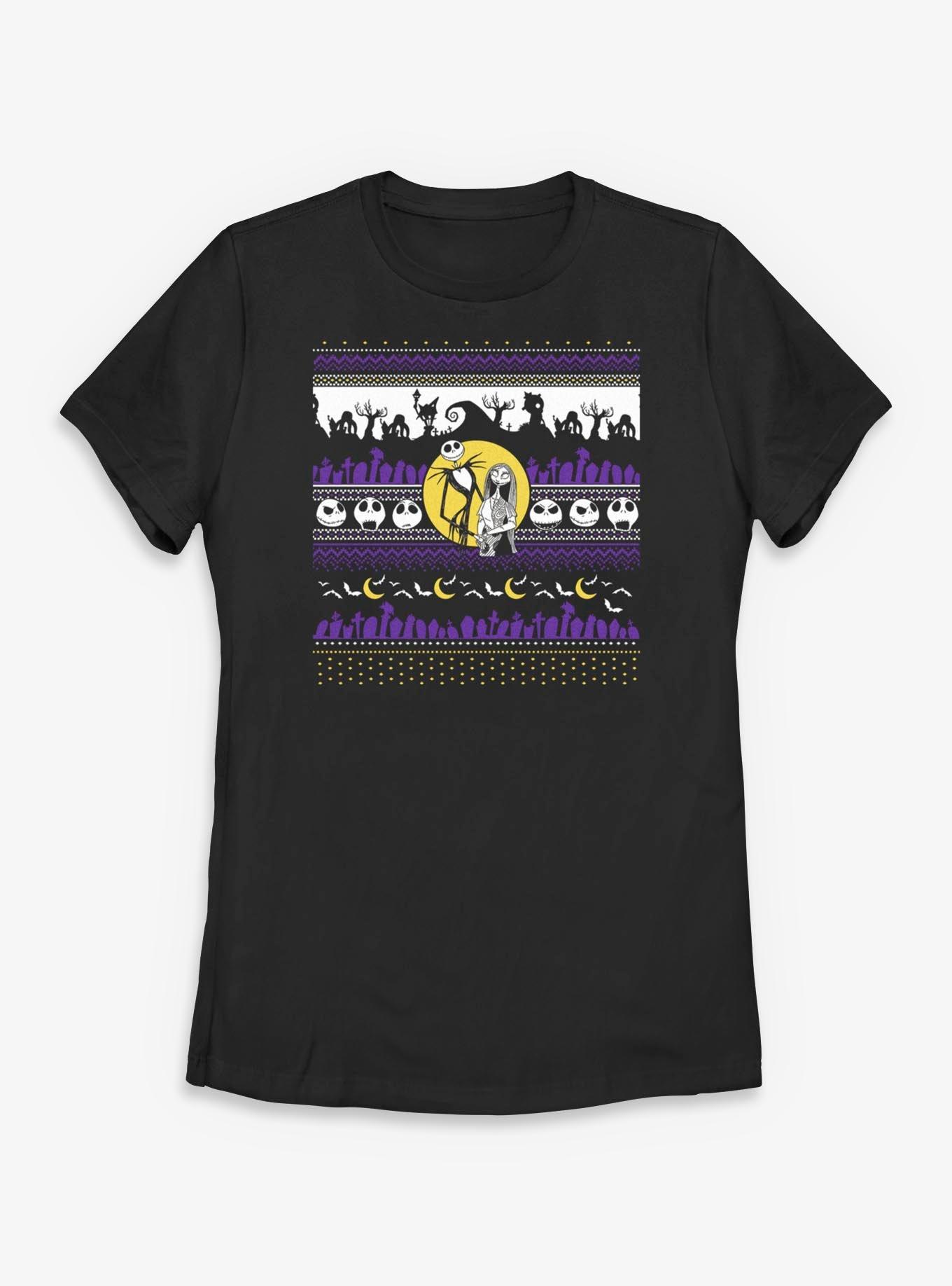 Disney The Nightmare Before Christmas Ugly Christmas Pattern Jack And Sally Womens T-Shirt, , hi-res