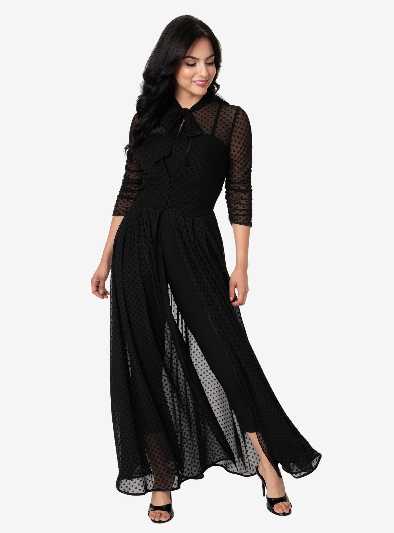 Unique Vintage Black Swiss Dot Starlet Duster, , hi-res