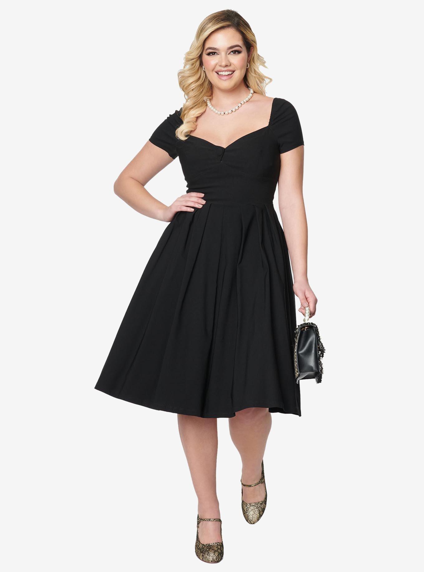 Unique Vintage Black Sweetheart Midge Swing Dress, , hi-res