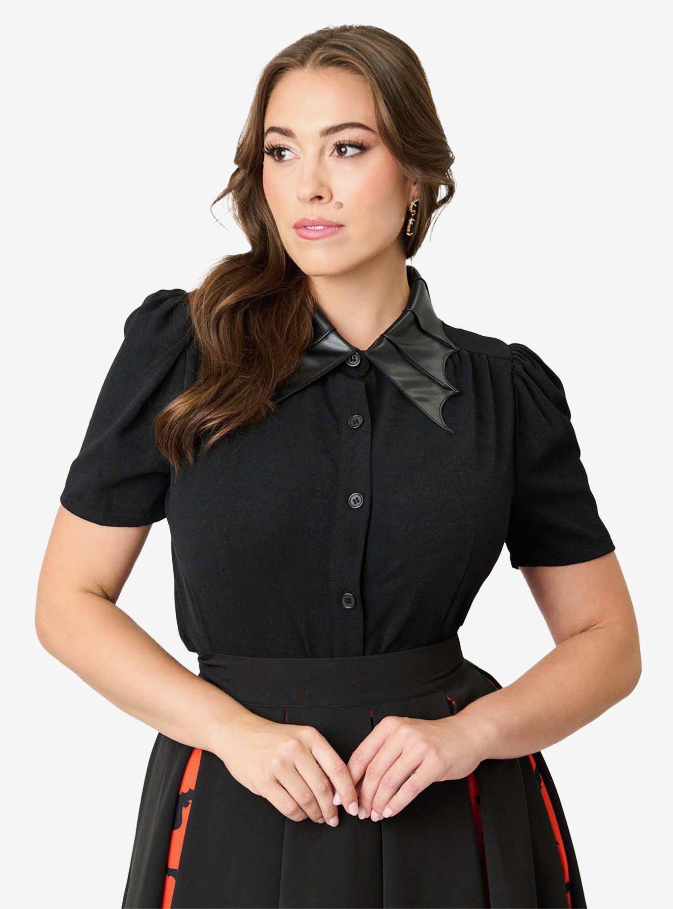 Unique Vintage Black Blouse W/Embroidered Collar, , hi-res