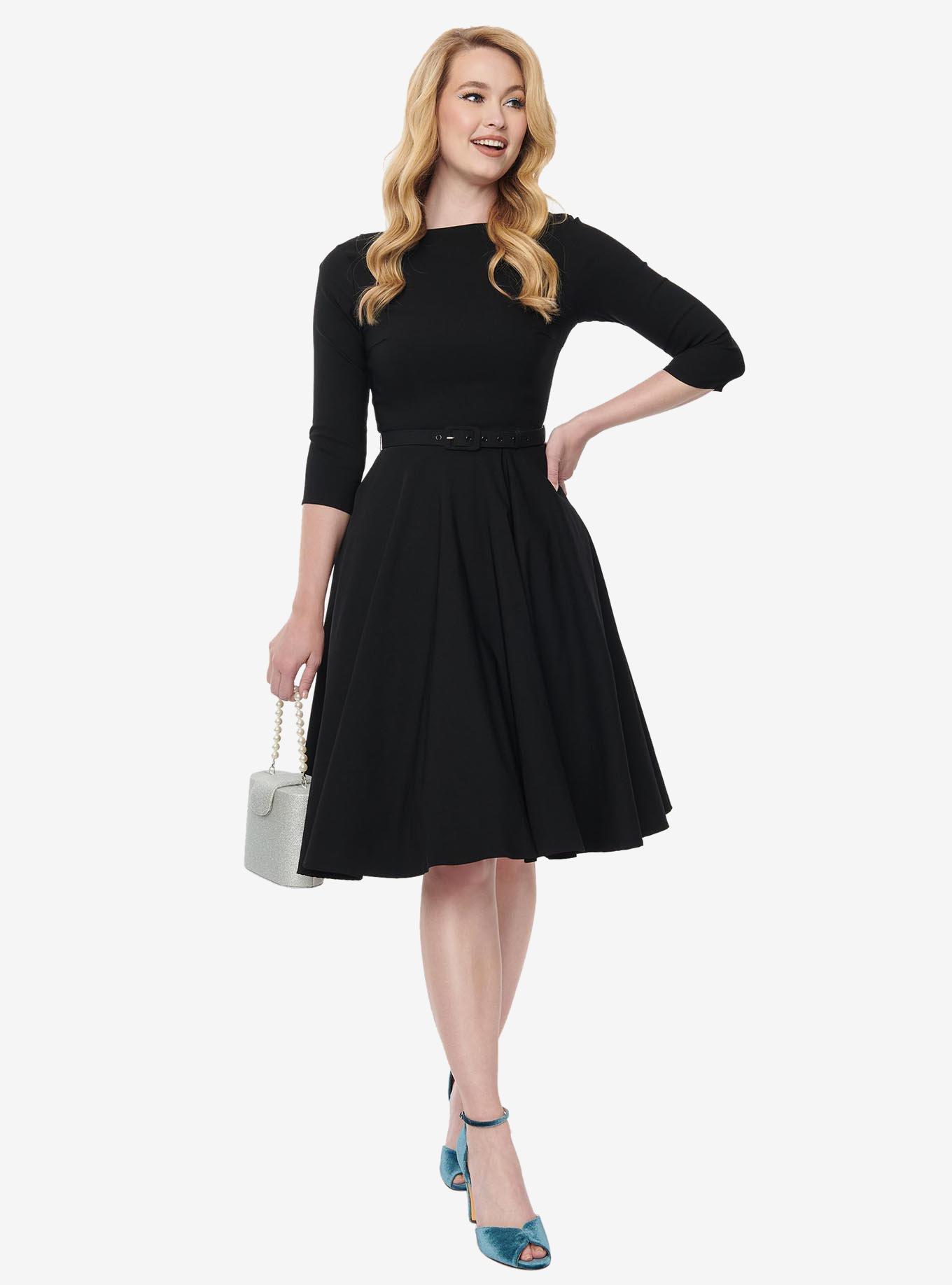 Unique Vintage Black Devon Swing Dress, , hi-res
