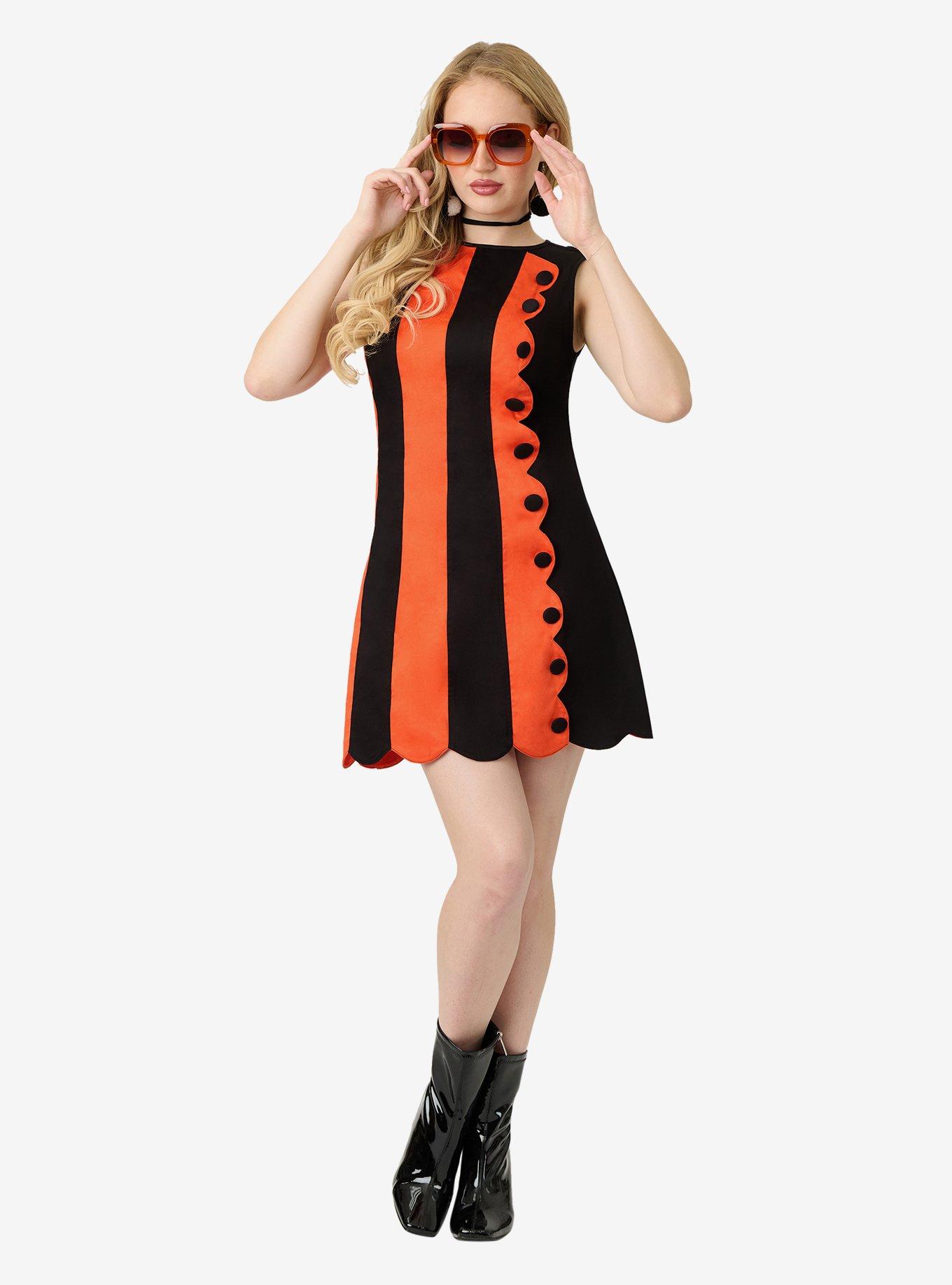 Smak Parlour Orange/Black Sleeveless Scalloped Panel Shift Dress, , hi-res