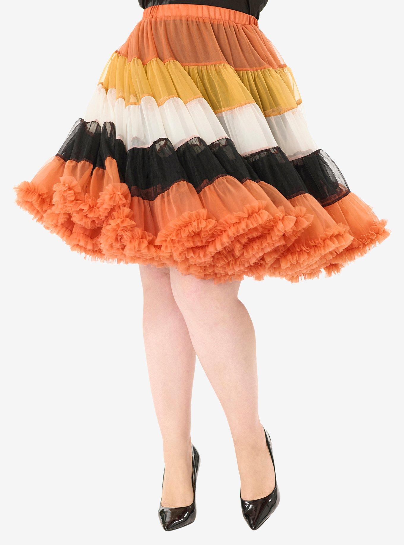 Unique Vintage Plus Size 1950s Style Candy Corn Stripe Ruffled Petticoat Crinoline, , hi-res