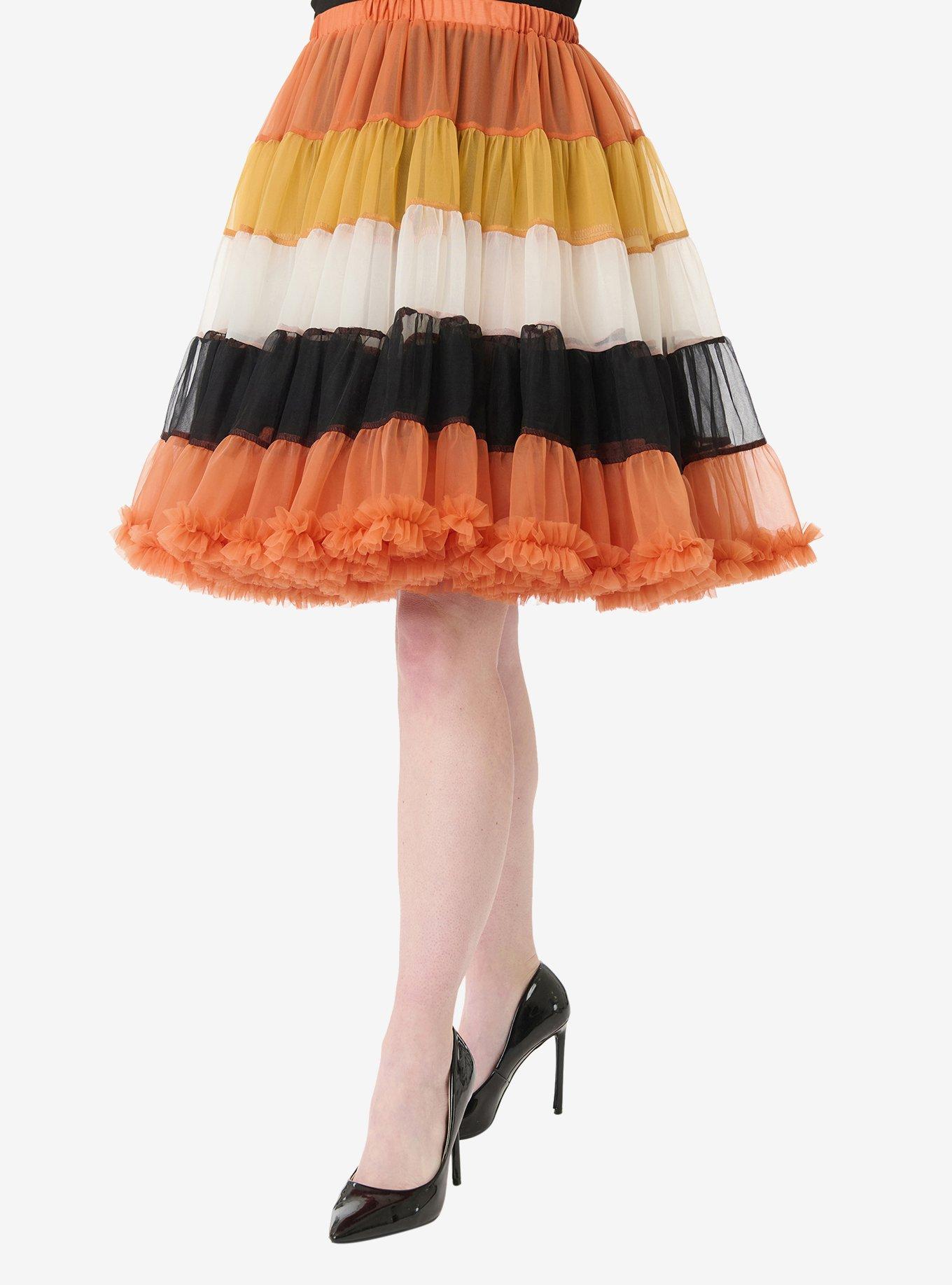 Unique Vintage 1950s Style Candy Corn Stripe Ruffled Petticoat Crinoline, , hi-res