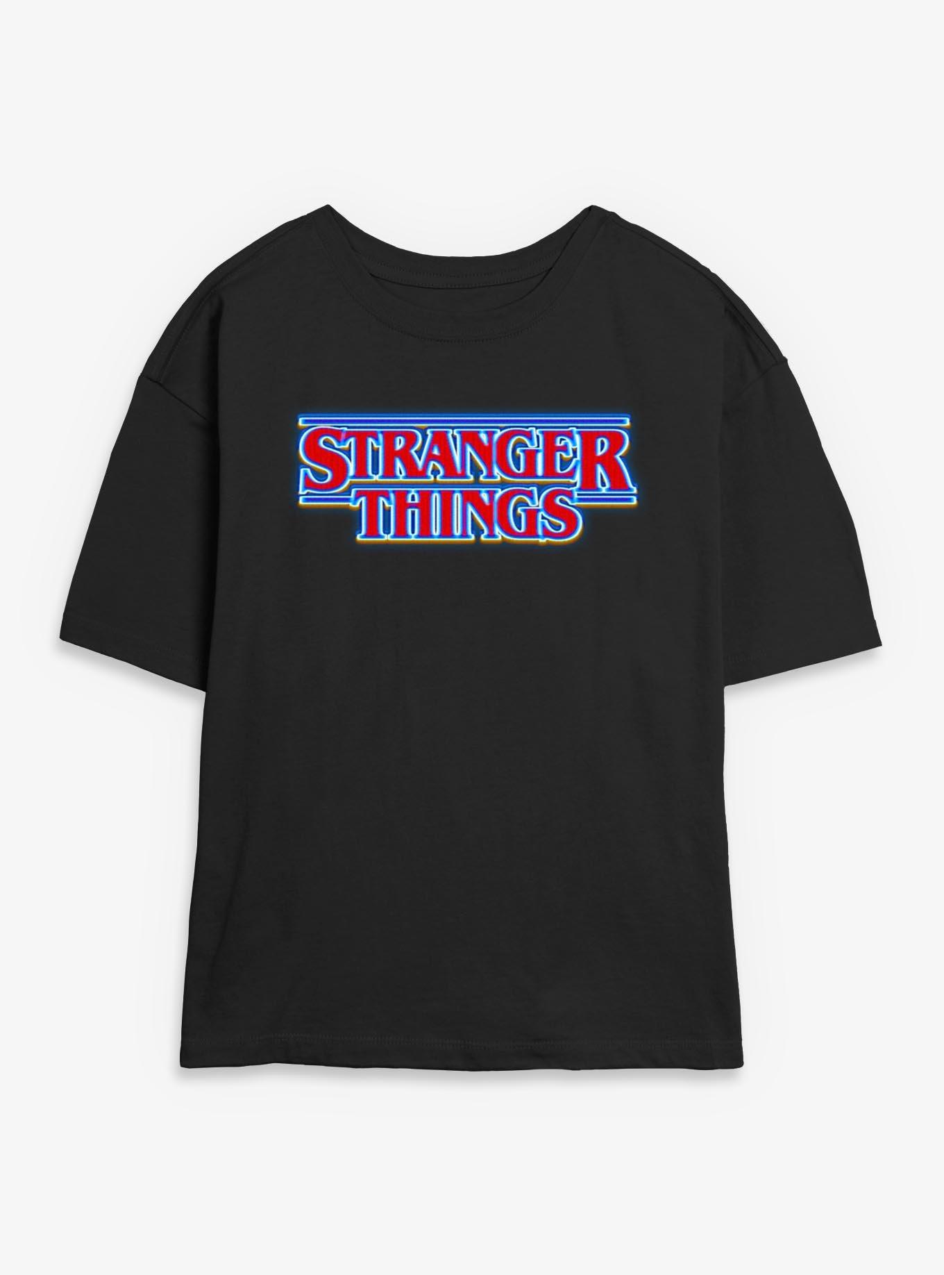 Stranger Things Blue Glow Logo Girls Skimmer T-Shirt, BLACK, hi-res