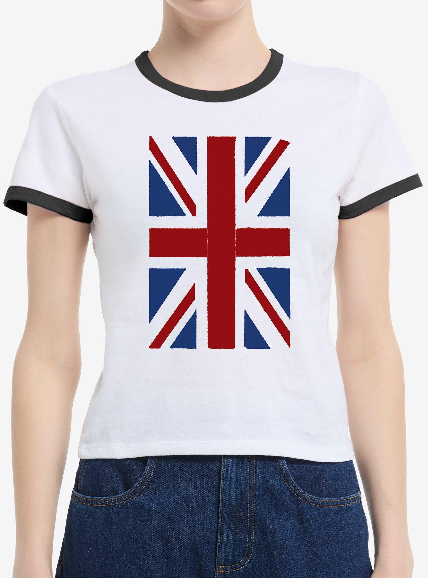 British Flag Girls Ringer Crop T-Shirt
