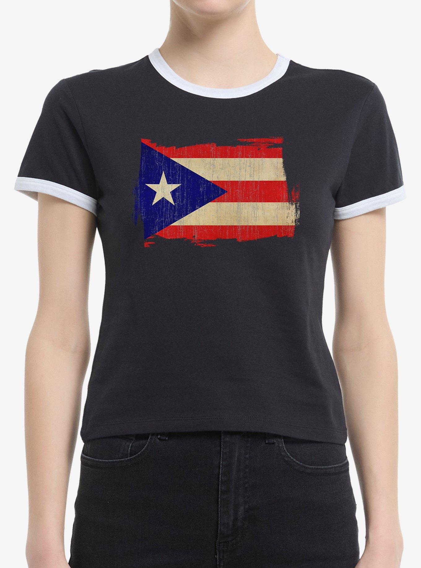 Puerto Rico Flag Girls Ringer Crop T-Shirt, , hi-res