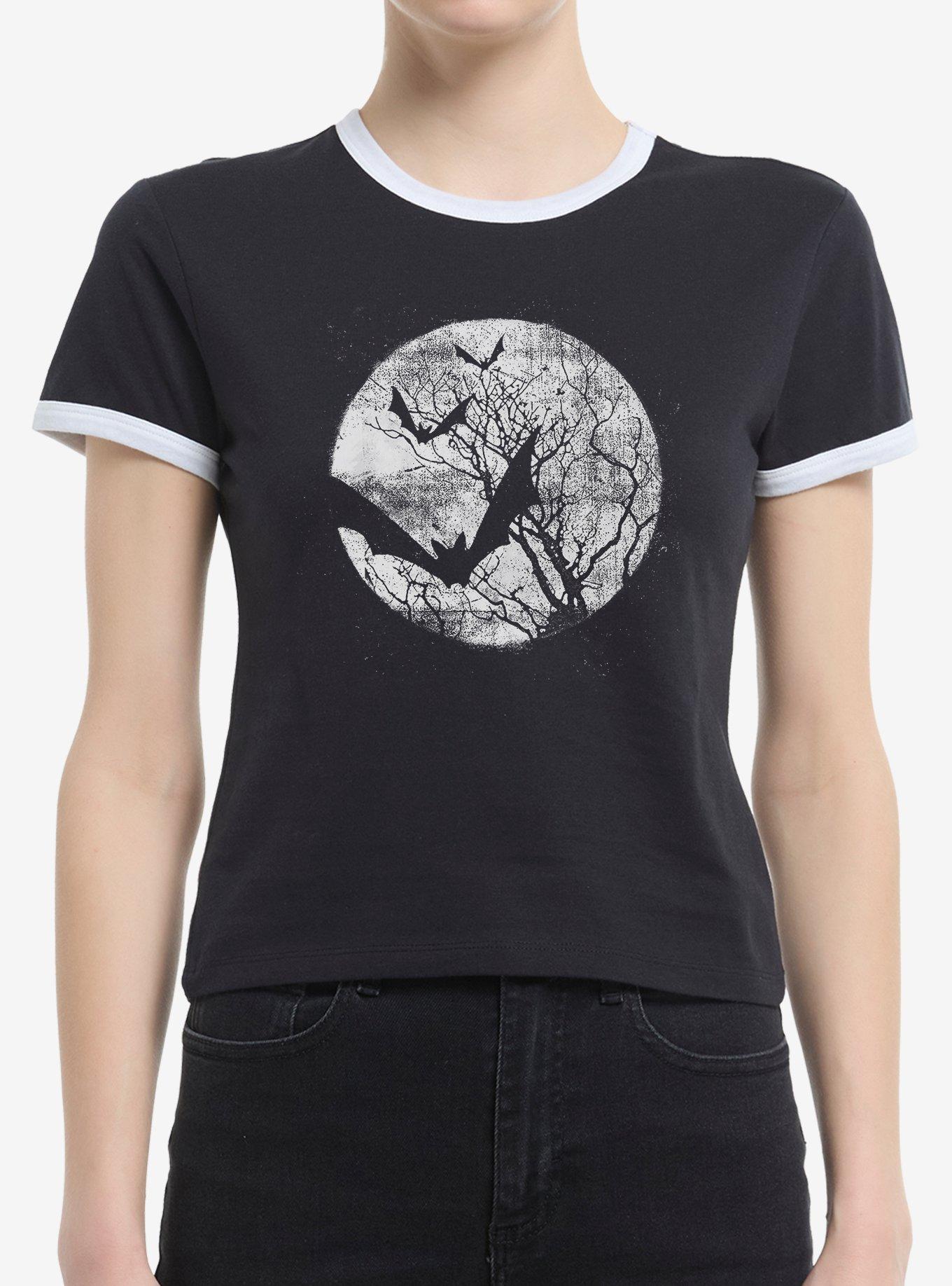 Bat Moon Girls Ringer Crop T-Shirt