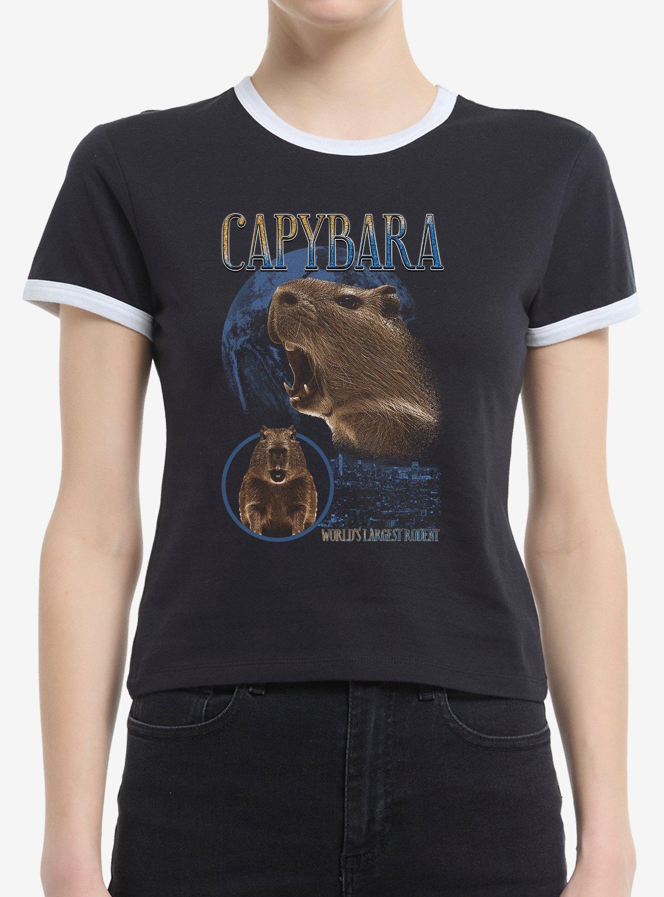 Capybara The World's Largest Rodent Girls Ringer Crop T-Shirt, , hi-res